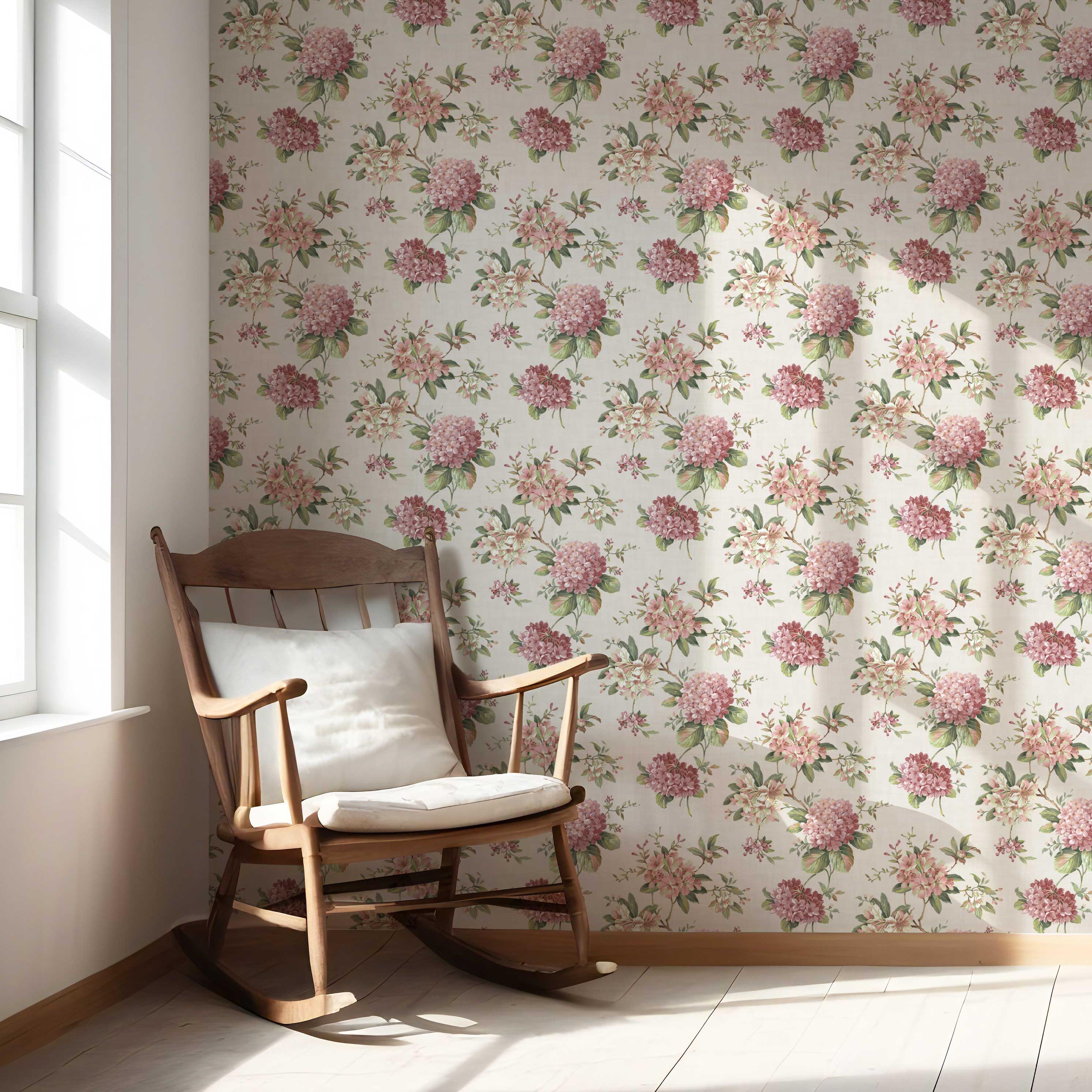 Modern Floral Block Print Nursery Wallpaper (Blush Pink/ Green)