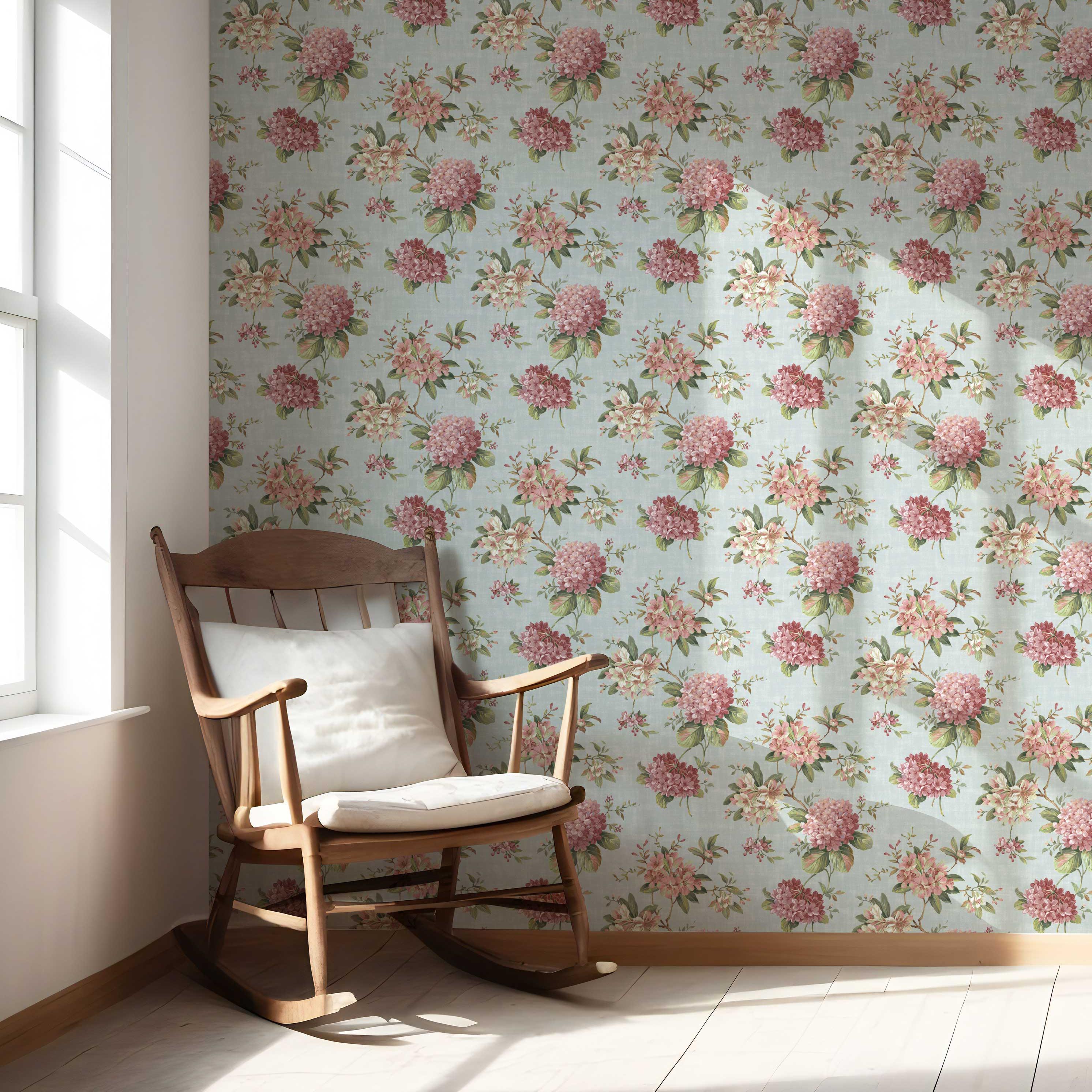 Modern Floral Block Print Nursery Wallpaper Sample (Blue/ Pink/ Green)
