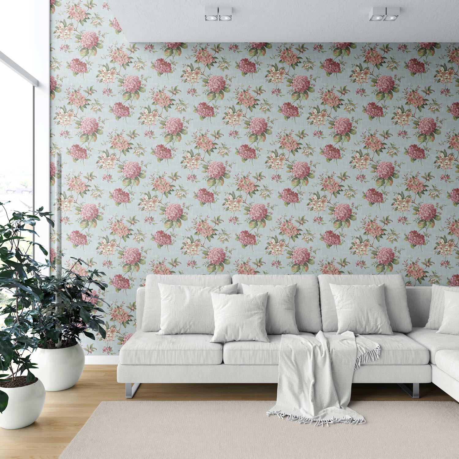 Modern Floral Block Print Shower Toilet Wallpaper (Blue/ Pink/ Green)