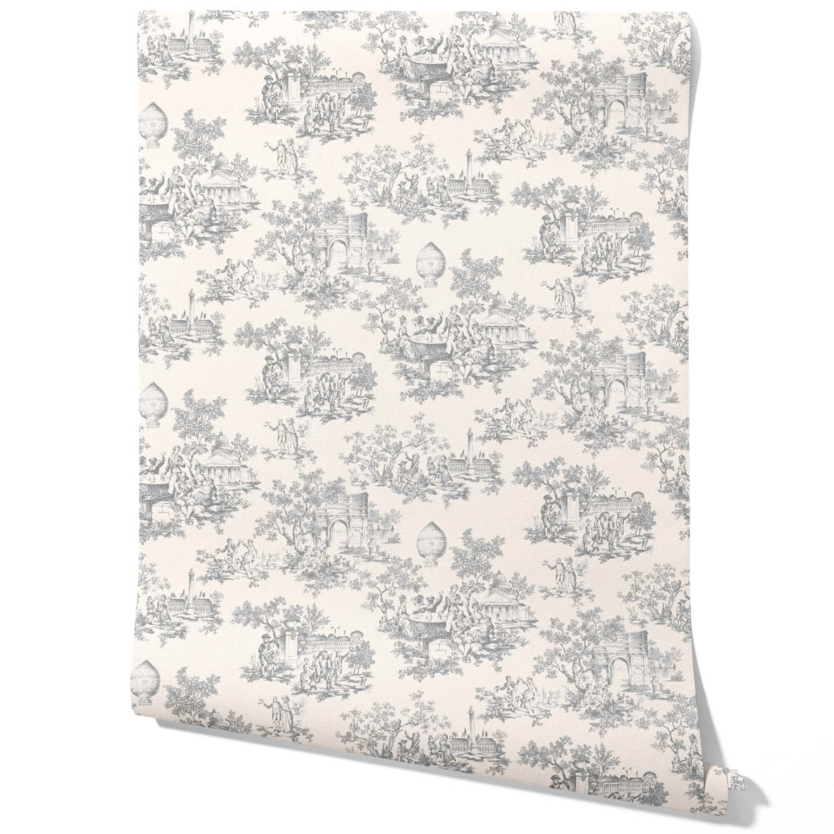 Toile de Jouy/ Nature Print Traditional Wallpaper Sample (Dove Gray/ Off-White)