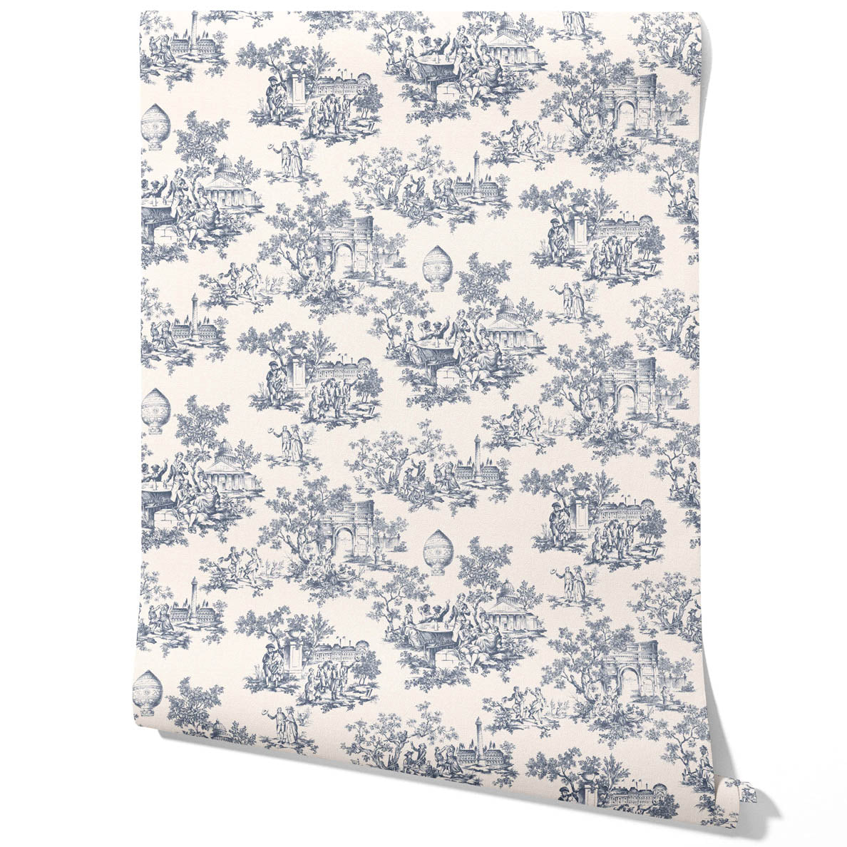 Toile de Jouy/ Nature Print Traditional Wallpaper (Navy Blue/ Off-White)