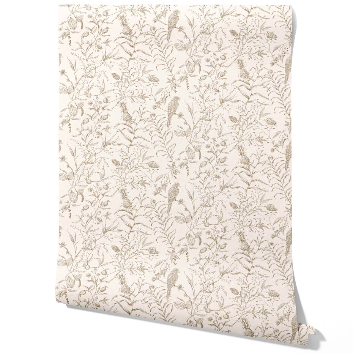 Birds Print/ Botanical Traditional Wallpaper Sample Beige/ Brown/ Warm Gray