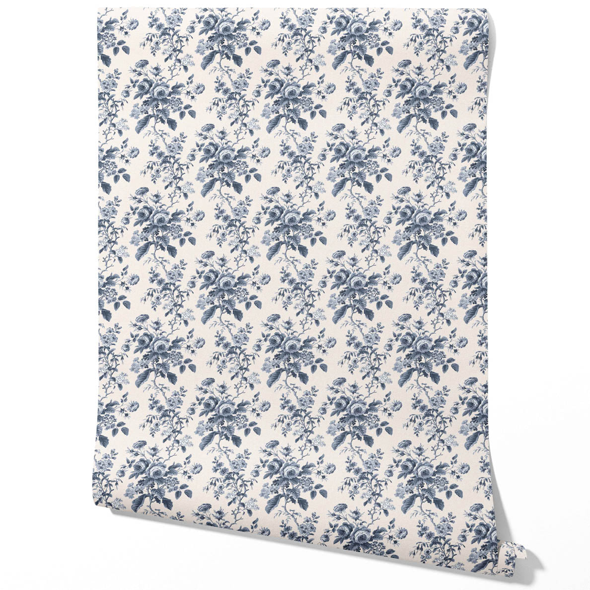 Vintage-Inspired Floral Toile/ Botanical Traditional Wallpaper Sample (Vintage Blue/ Slate Blue)