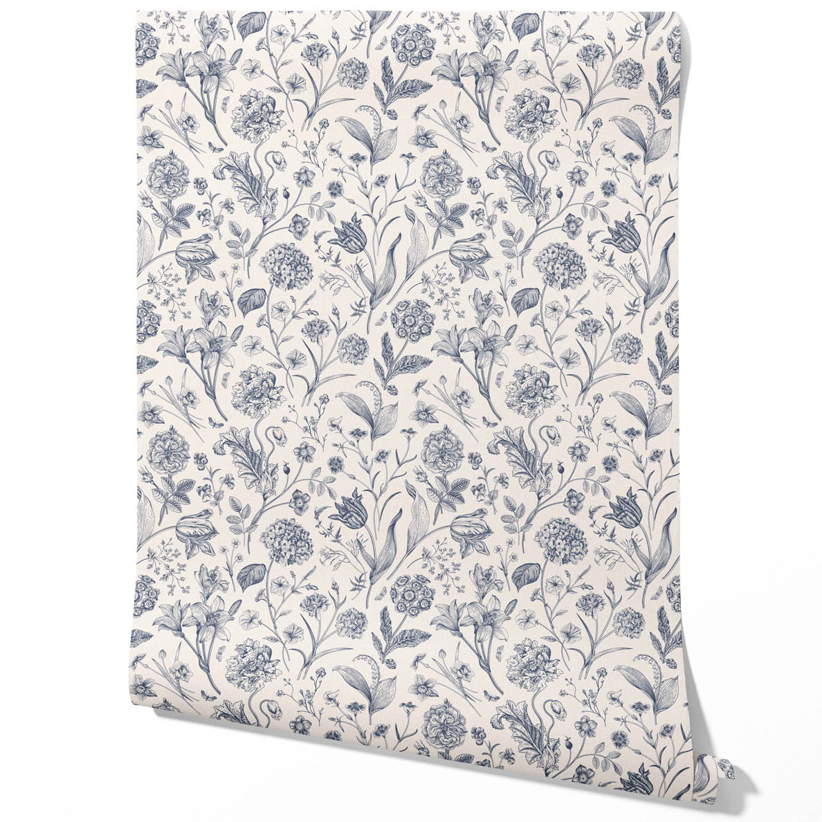 Floral/ Botanical Traditional Wallpaper Sample (Navy Blue)