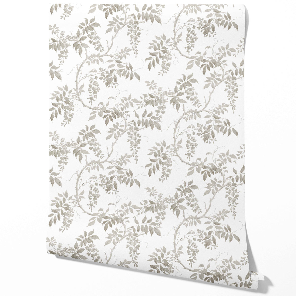 Neutral Floral Vine/ Botanical Traditional Wallpaper Sample (Gray/ Greige/ White/ Taupe)