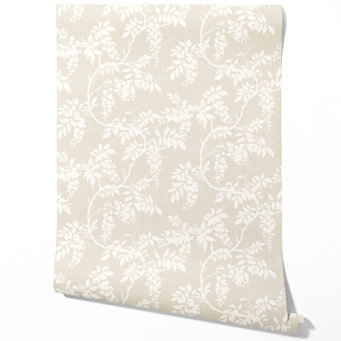 Neutral Floral Vine/ Botanical Traditional Wallpaper Sample (Beige/ Cream/ Warm Gray)