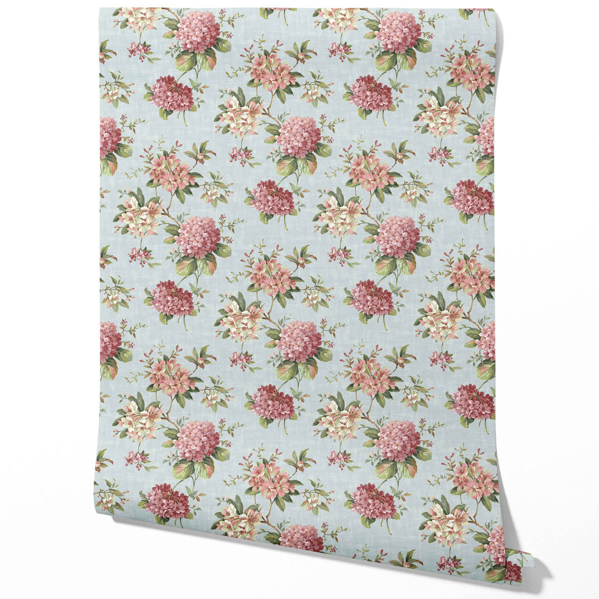 Modern Floral Block Print Traditional Wallpaper (Blue/ Pink/ Green)