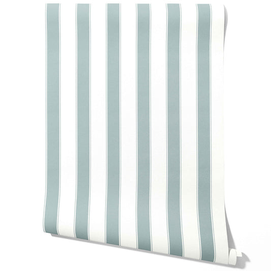 Geometric Striped Traditional Wallpaper (Duck Egg Blue/ White)