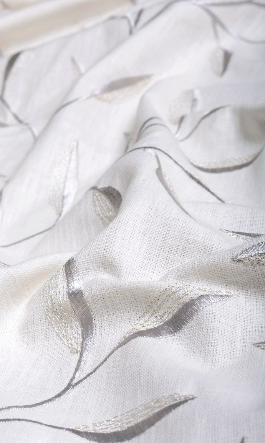 Floral Embroidery Home Textile Fabric Material By the Metre (White/ Cream)