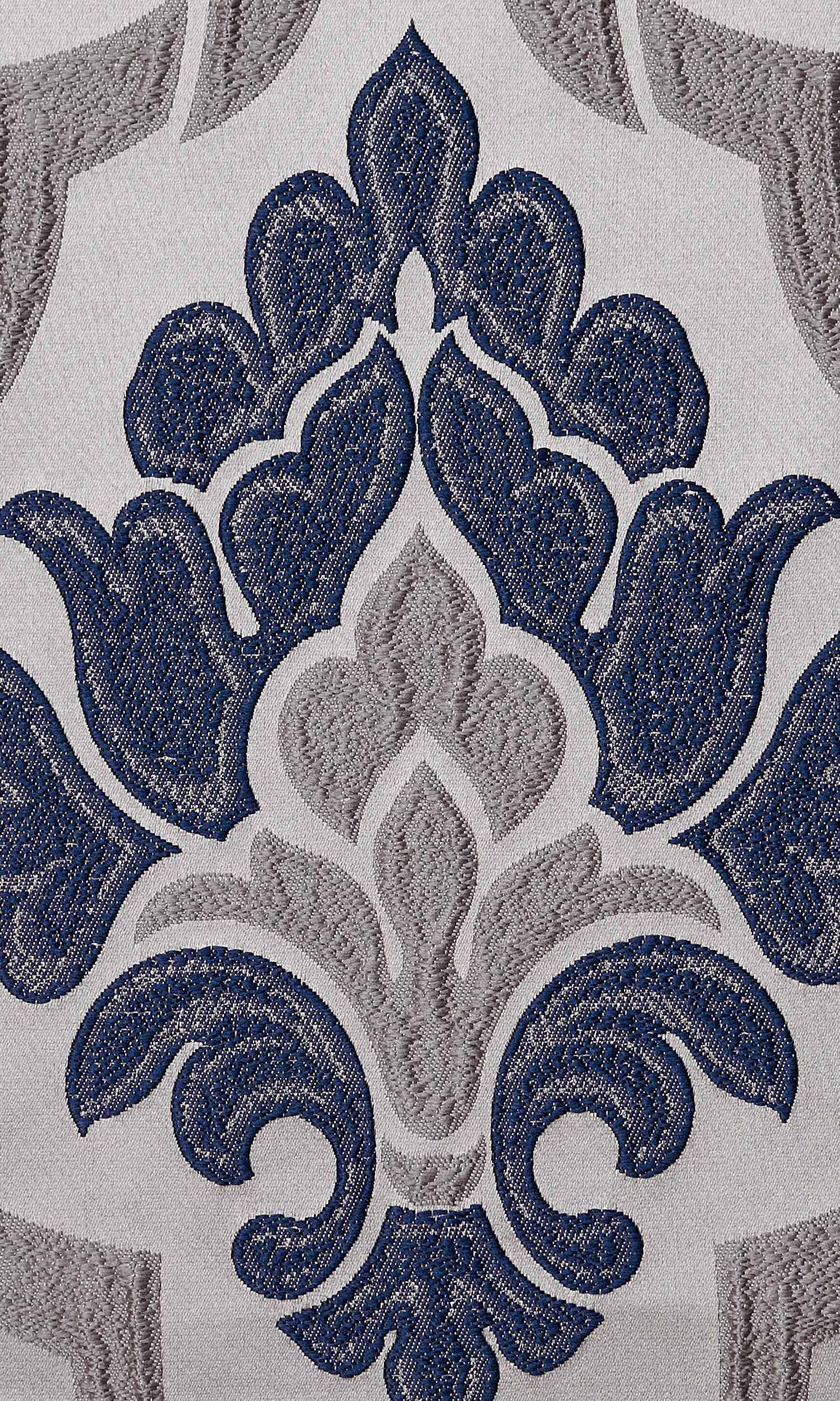 Damask Home Textile Fabric Material Sample (Navy Blue/ Grey)