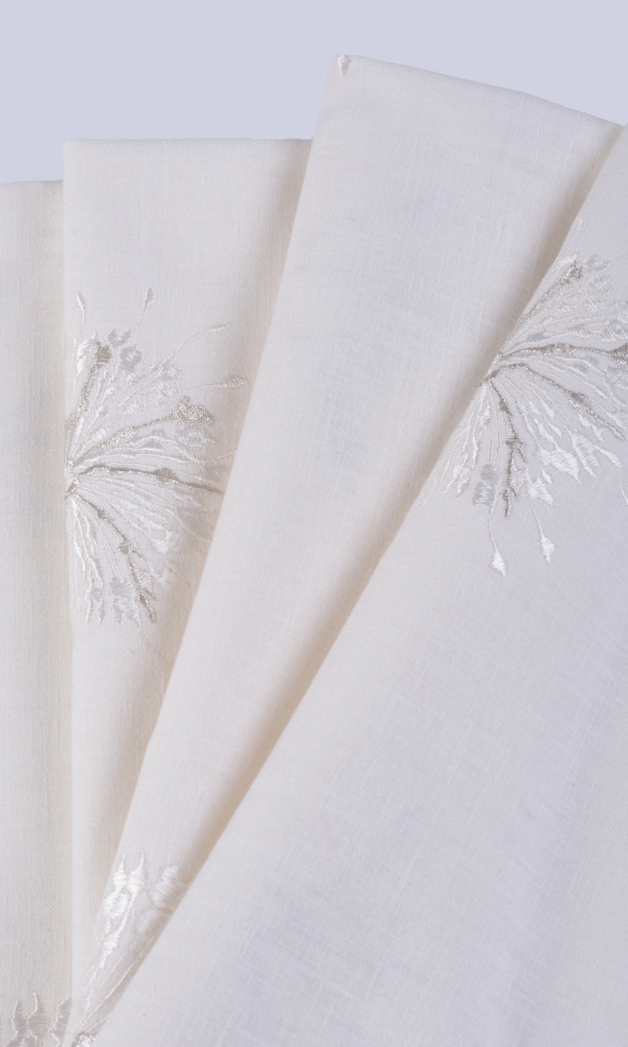 Sunburst Embroidered Fabric By the Metre for Curtains & Drapes (White/ Pale Gray)