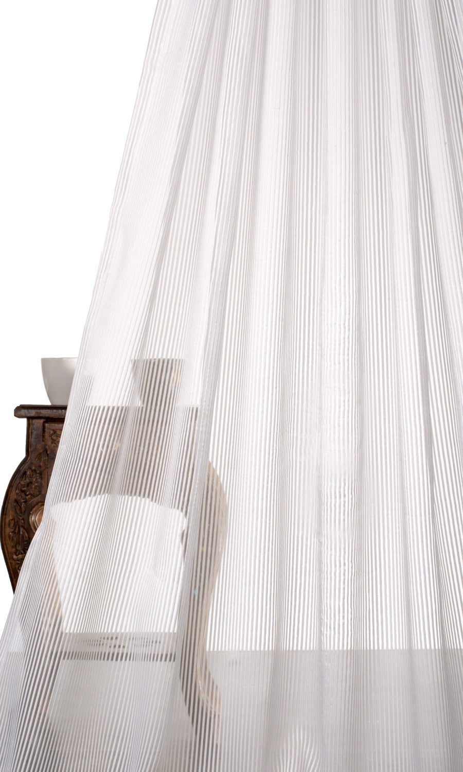 Striped Sheer Window Treatments Fabric Sample (White)