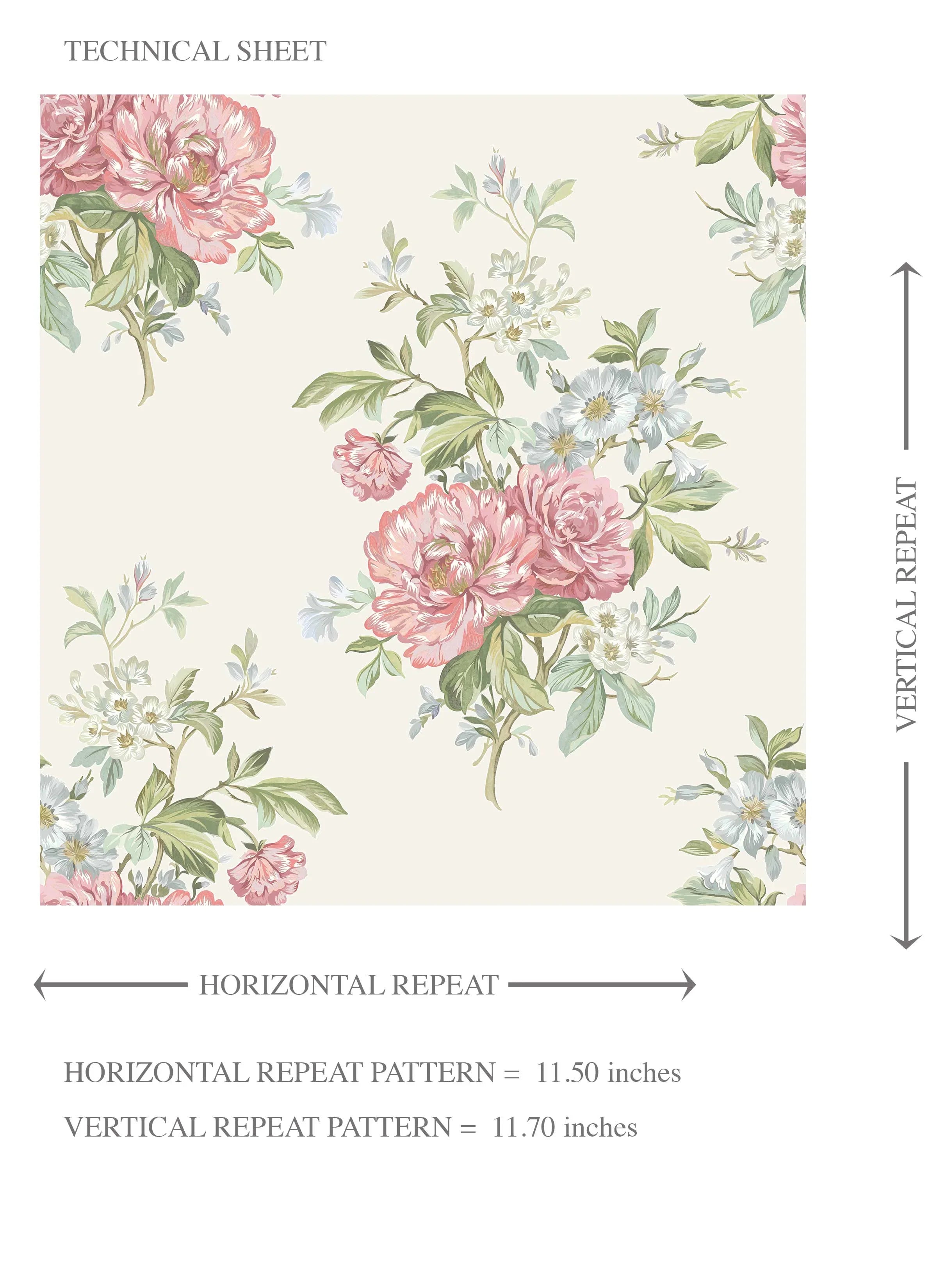 Floral Block Print Kids Room Wallpaper Sample (Cream/ Soft Pink/ Green/ Duck Egg Blue)