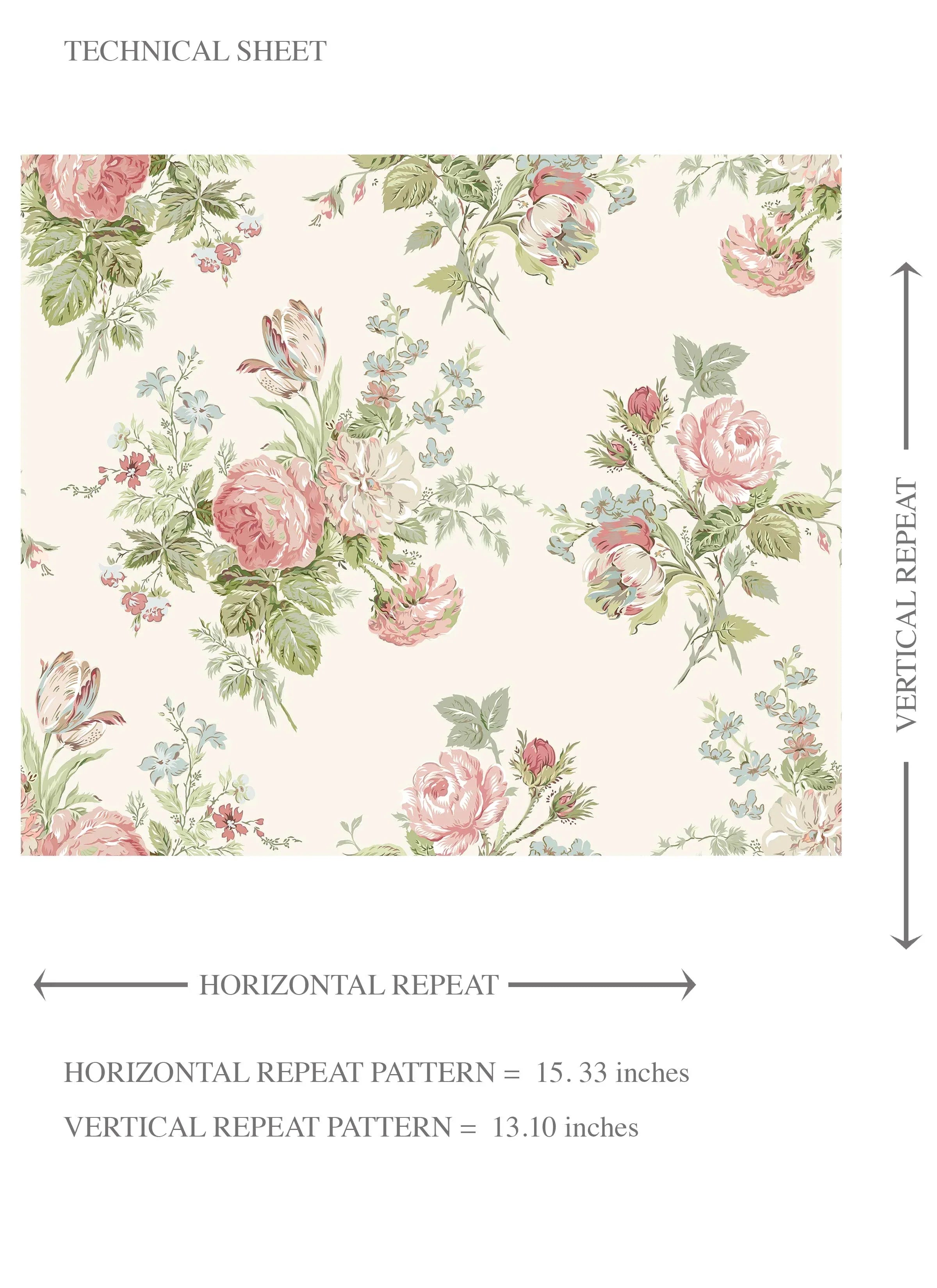 Patterned Floral Block Print Kids Room Wallpaper Sample (Cream/ Soft Pink/ Green/ Blue)