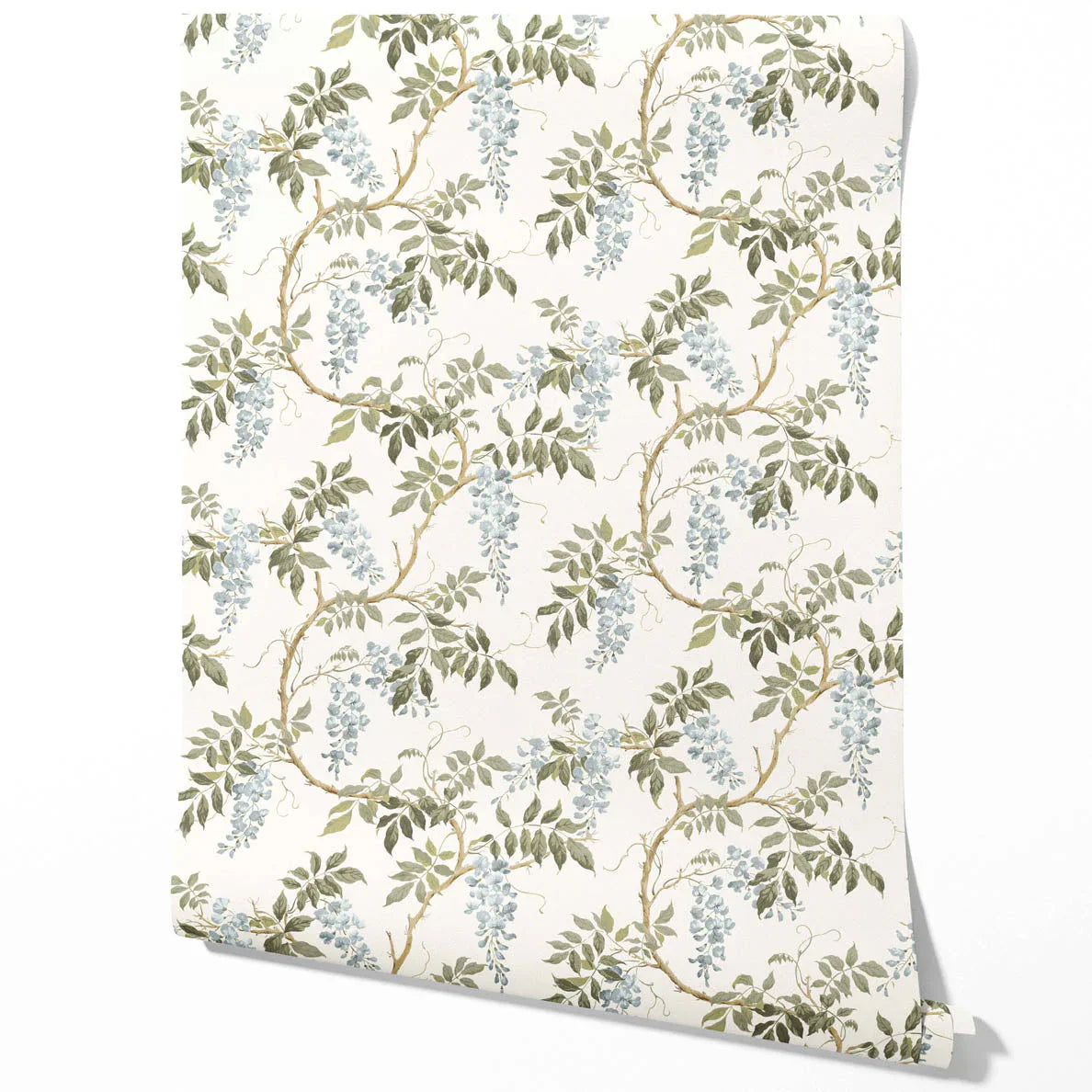 Floral Vine/ Botanical Patterned Traditional Wallpaper Sample (Cream/ Duck Egg Blue/ Green)