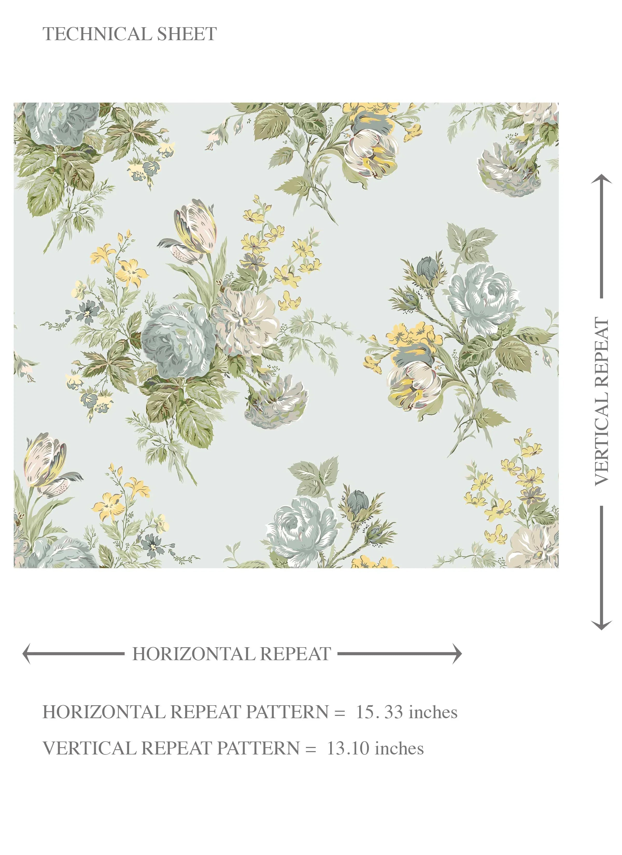 Patterned Floral Block Print Kids Room Wallpaper Sample (Blue/ Green/ Yellow)