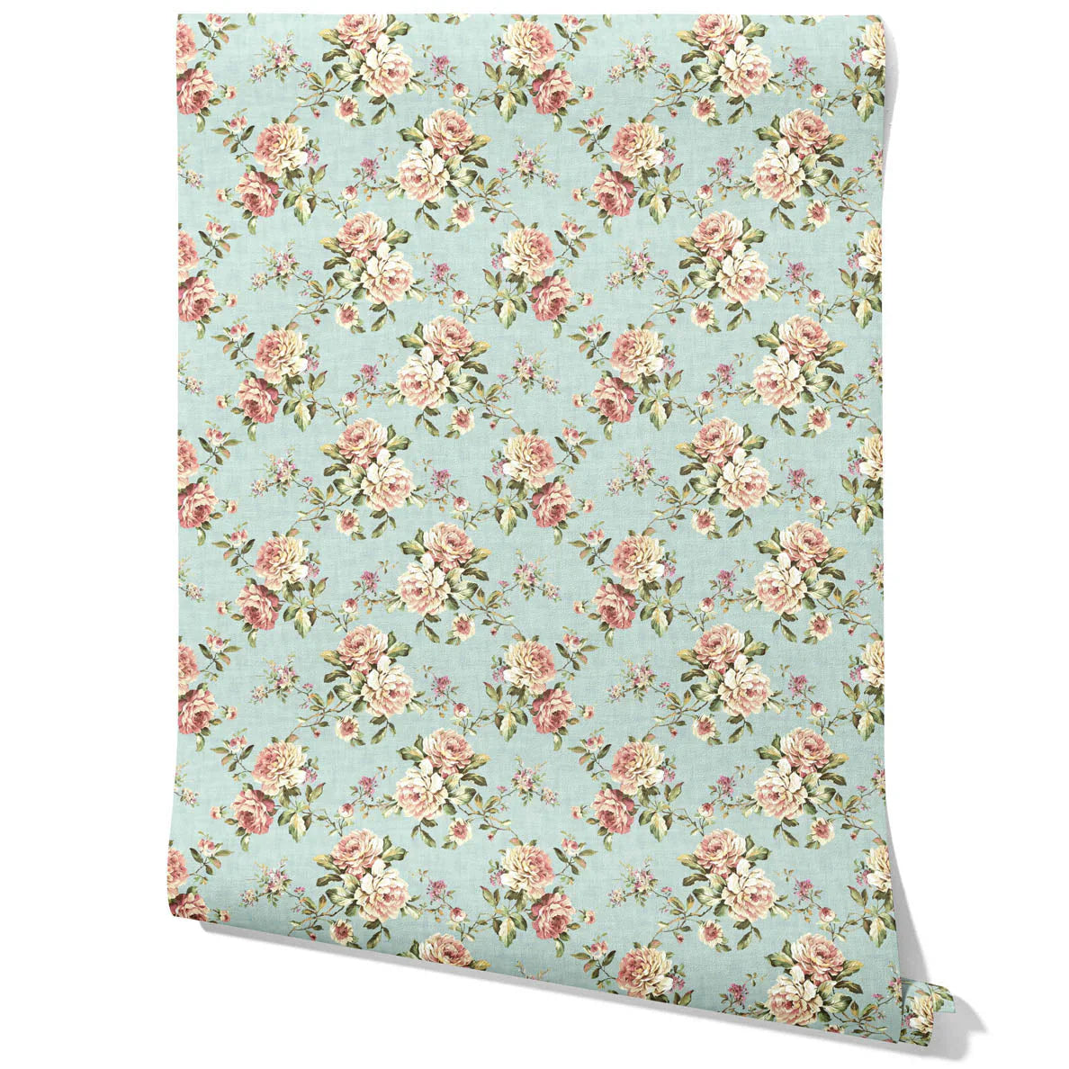 English Floral Patterned Traditional Wallpaper (Blue/ Pink/ Green)