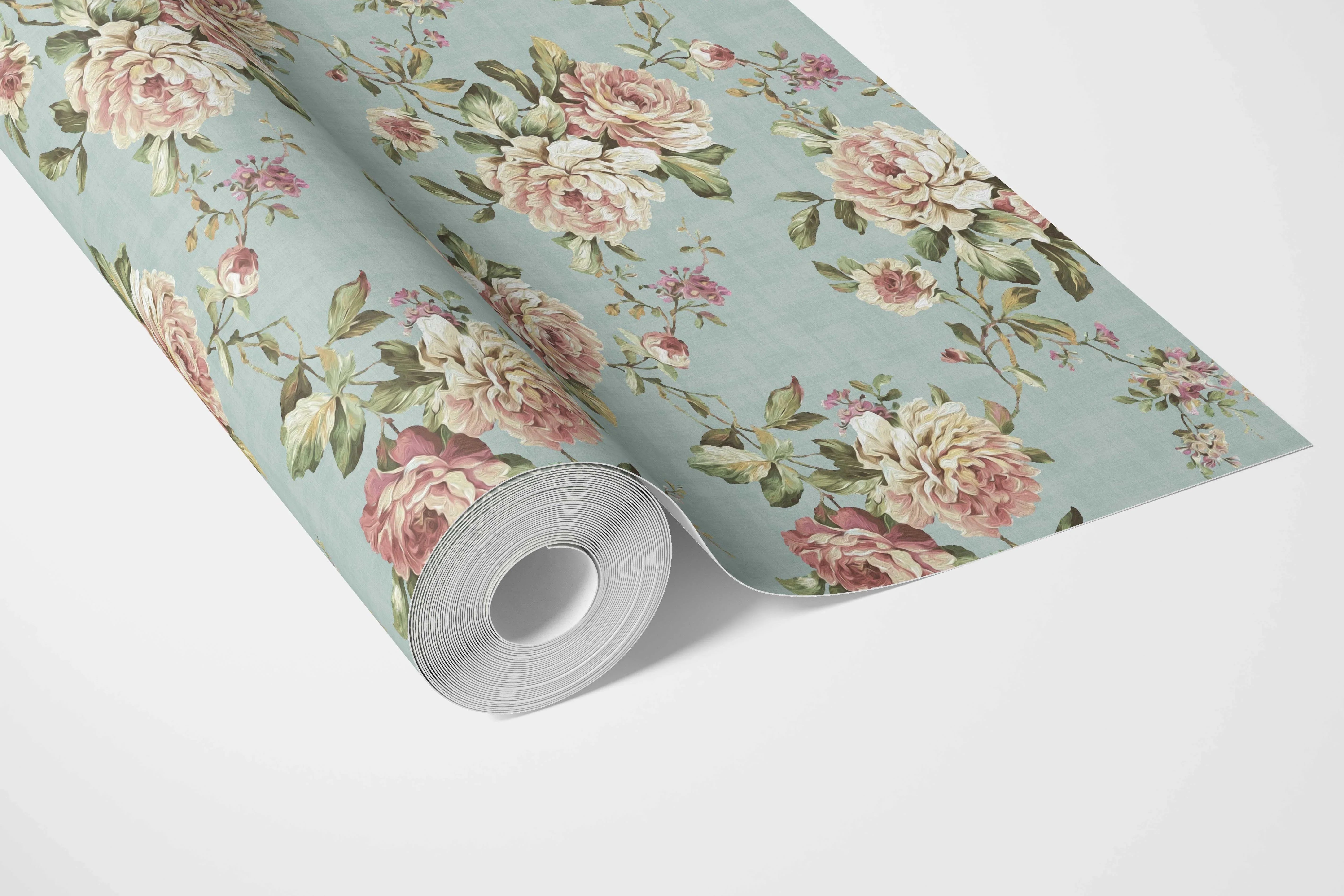 English Floral Patterned Bathroom Wallpaper (Blue/ Pink/ Green)