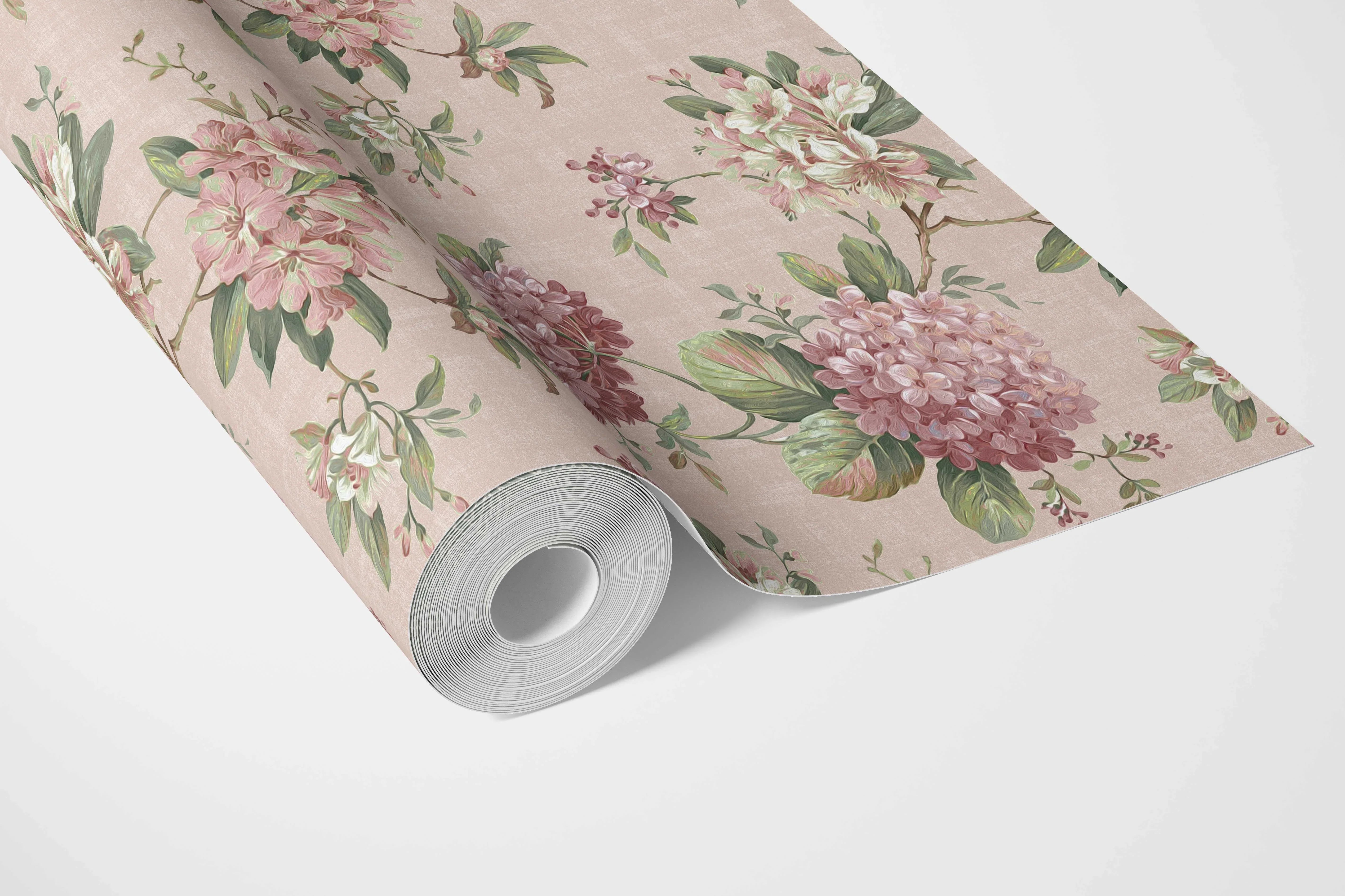 Modern Floral Block Print Bathroom Wallpaper Sample (Pink/ Green)
