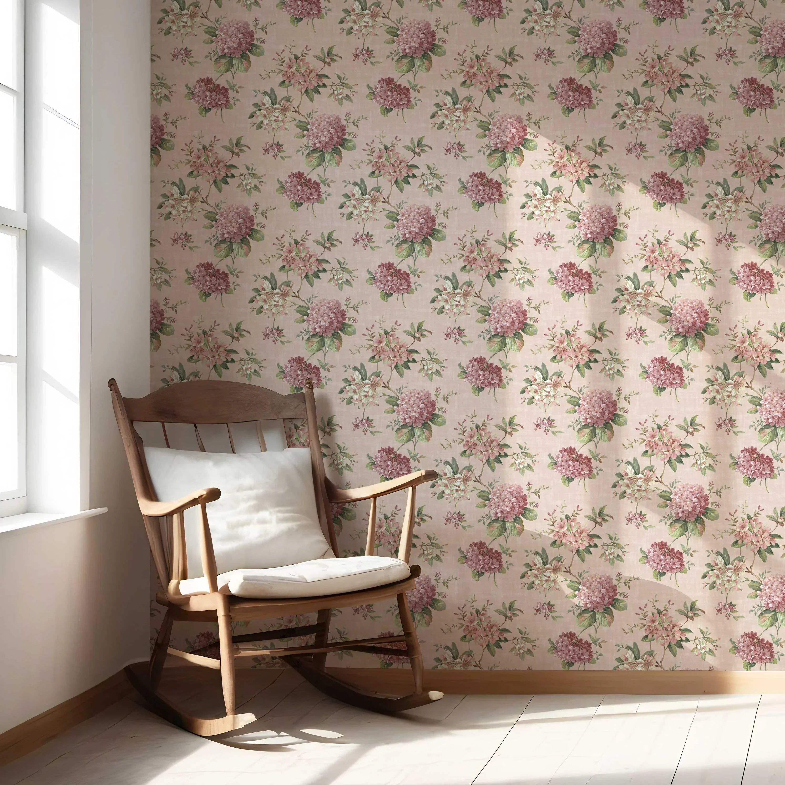 Modern Floral Block Print Nursery Wallpaper Sample (Pink/ Green)