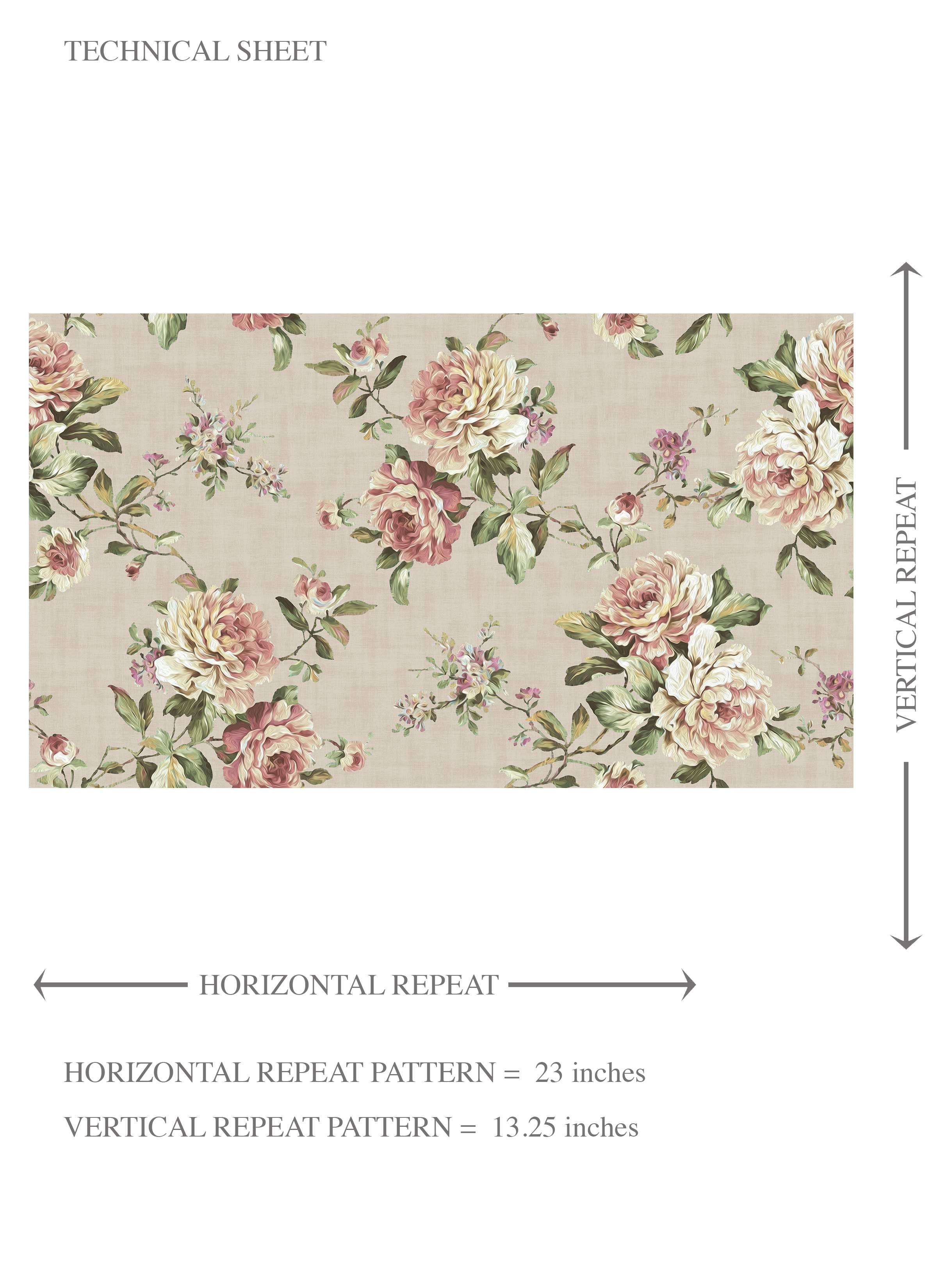 English Floral Patterned Kids Room Wallpaper (Beige/ Warm Grey/ Pink/ Green)