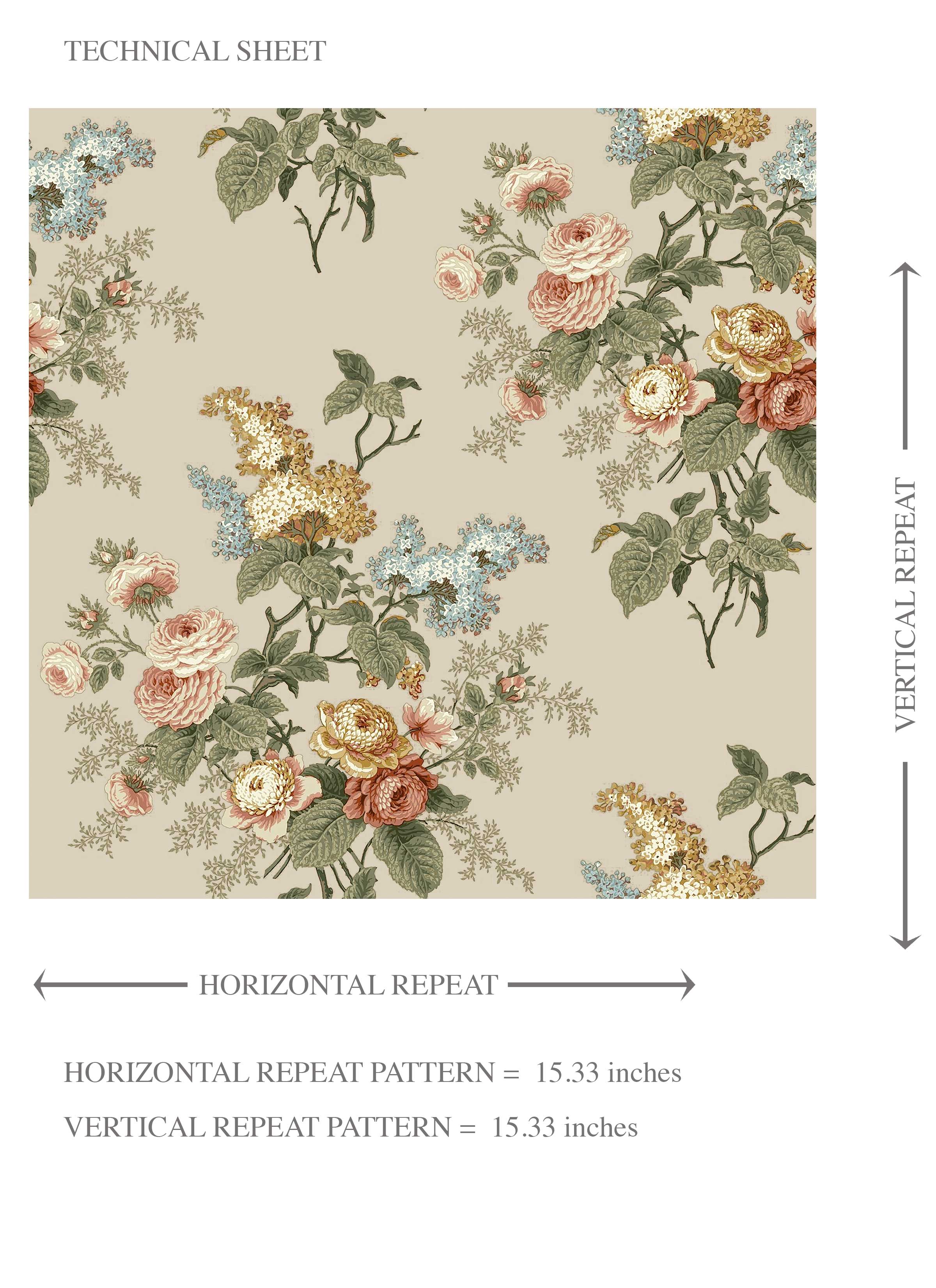 English Floral Print Kids Room Wallpaper Sample (Beige/ Green/ Orange/ Yellow)