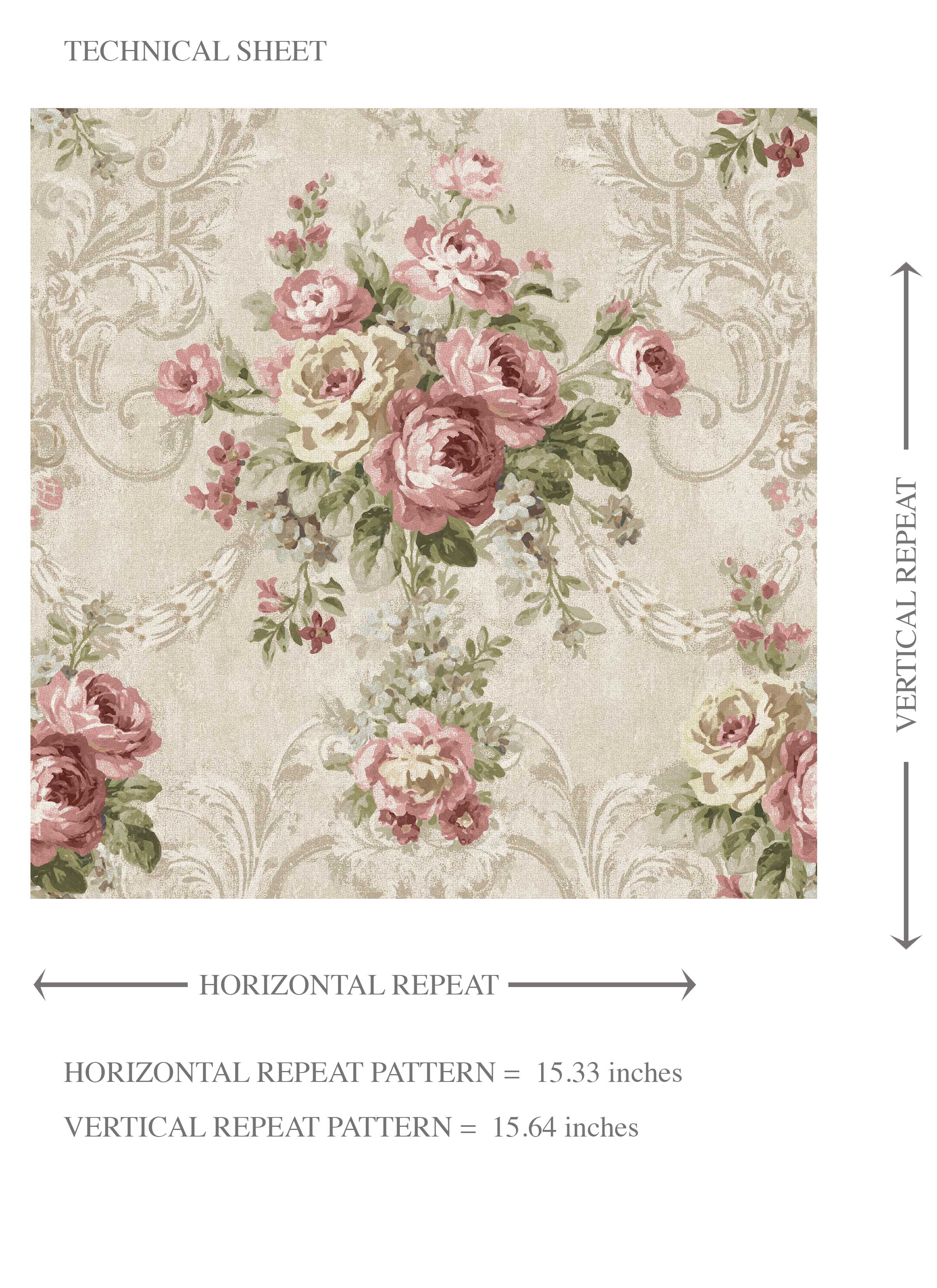 Floral Damask Patterned Kids Room Wallpaper (Beige/ Pink/ Green)