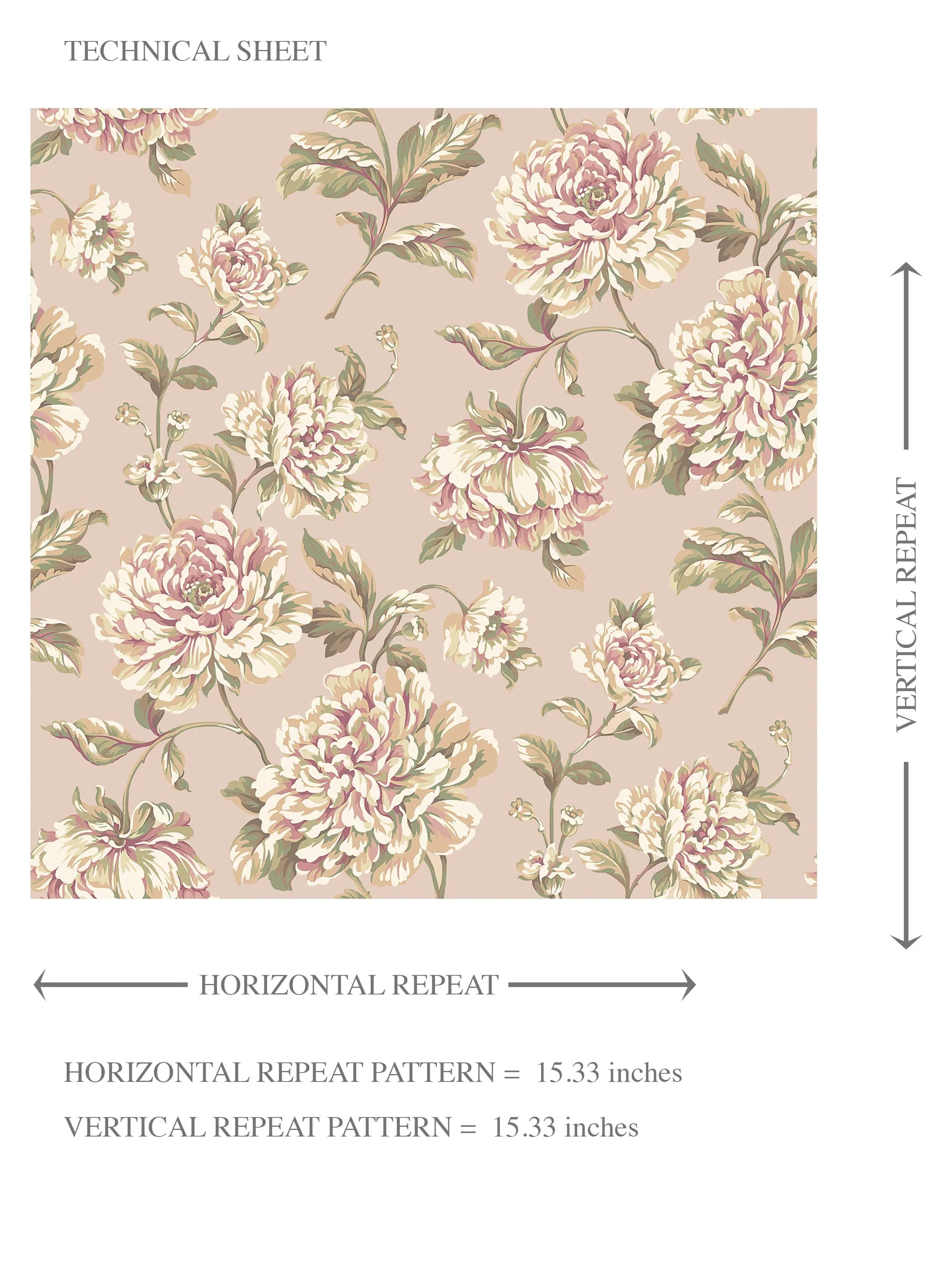 Chinoiserie/ English Floral Kids Room Wallpaper Sample (Light Pink/ Peach/ Cream/ Green)