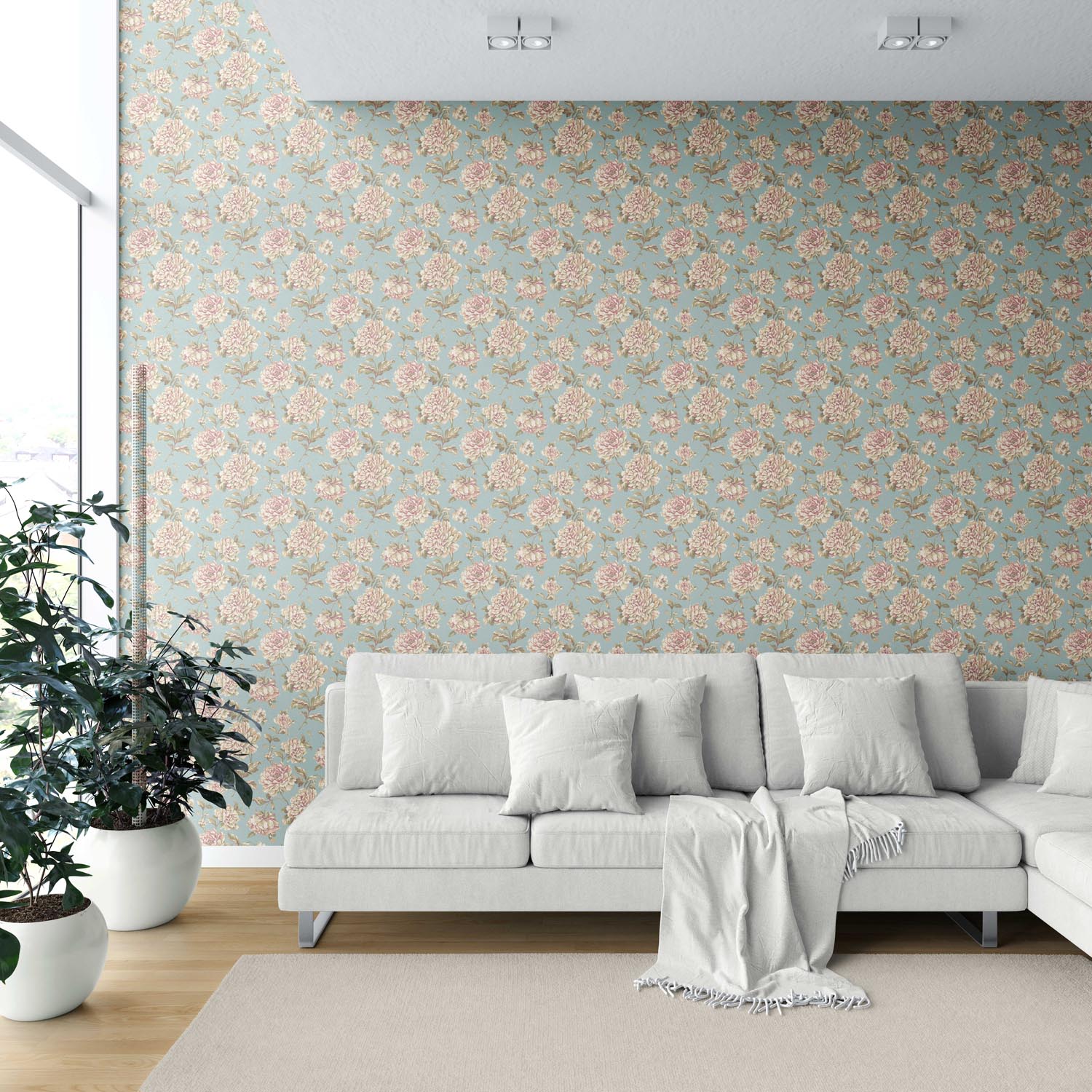 Chinoiserie/ English Floral Shower Toilet Wallpaper Sample (Blue/ Cream/ Beige/ Pink/ Green)