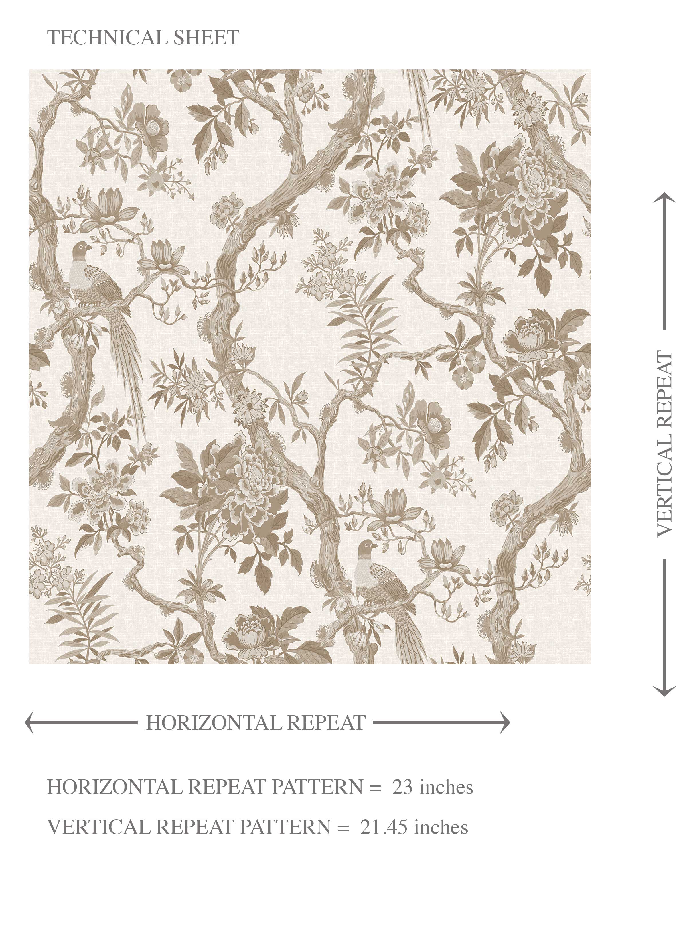 Floral Toile/ Bird Print Chinoiserie Kids Room Wallpaper Sample (Beige/ Taupe/ Brown)