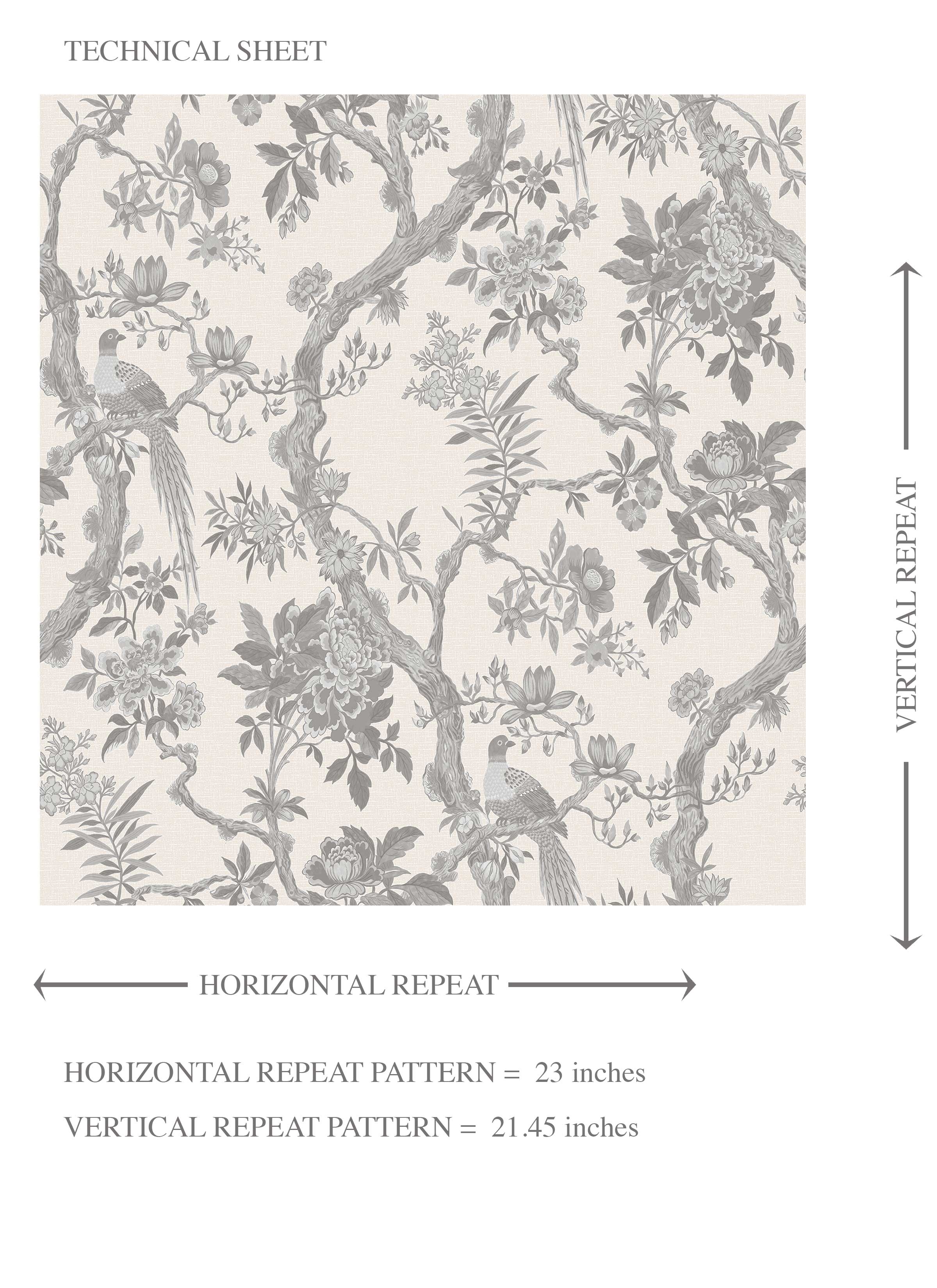 Floral Toile/ Bird Print Chinoiserie Kids Room Wallpaper (Dove Grey/ Off-White)