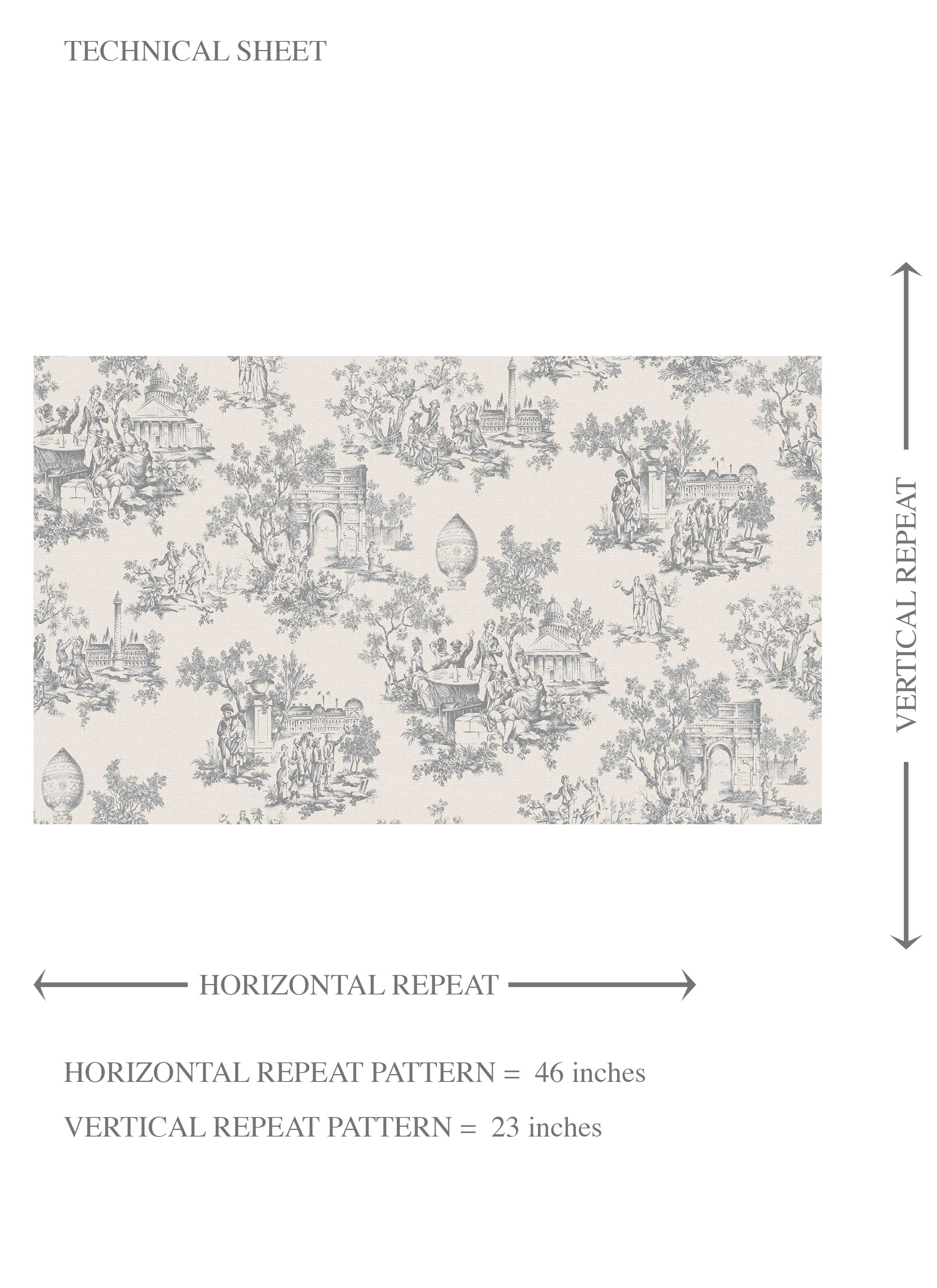 Toile de Jouy/ Nature Print Kids Room Wallpaper Sample (Dove Gray/ Off-White)