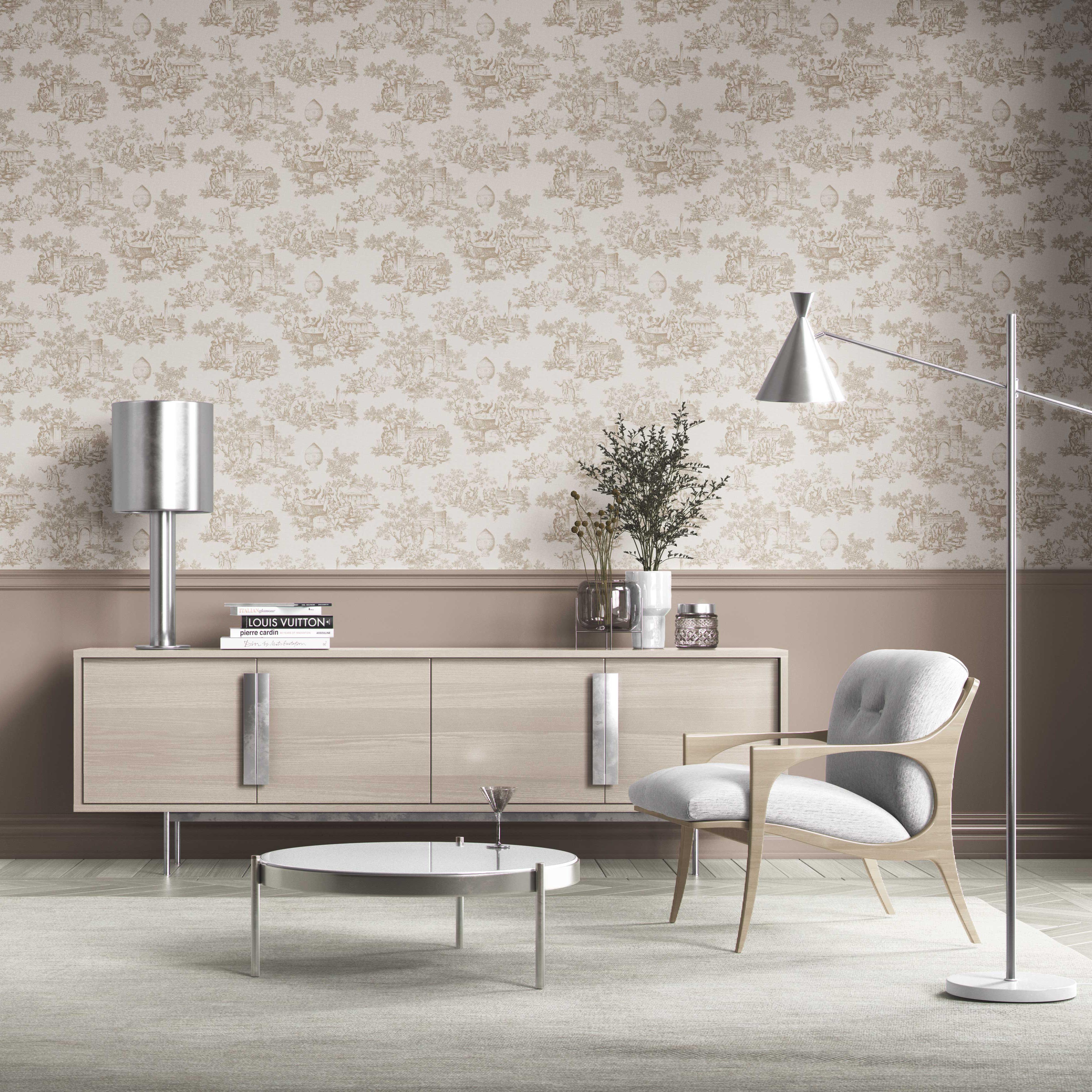 Toile de Jouy/ Nature Print Kitchen Wallpaper Sample (Beige/ Brown/ Taupe)