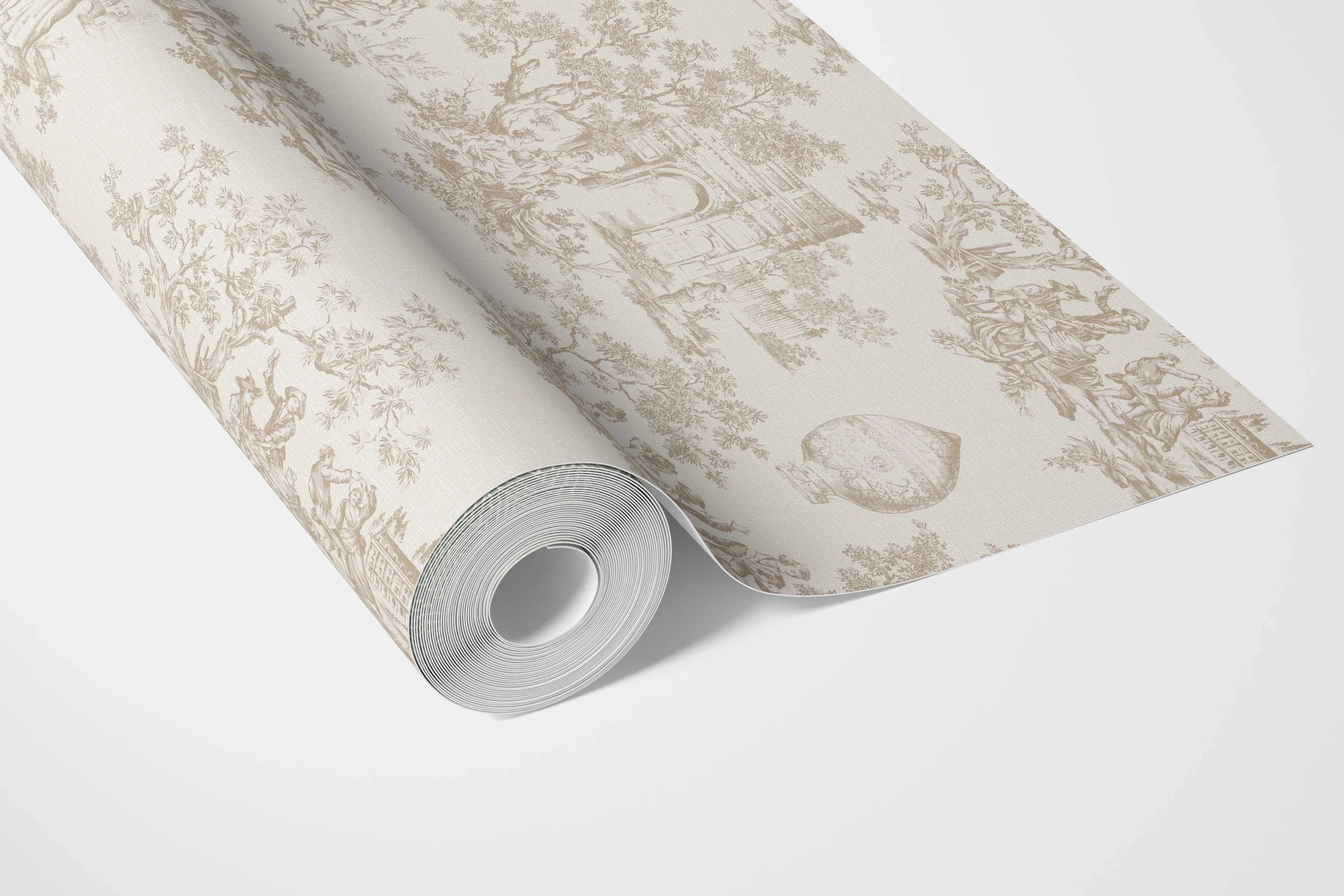 Toile de Jouy/ Nature Print Bathroom Wallpaper (Beige/ Brown/ Taupe)