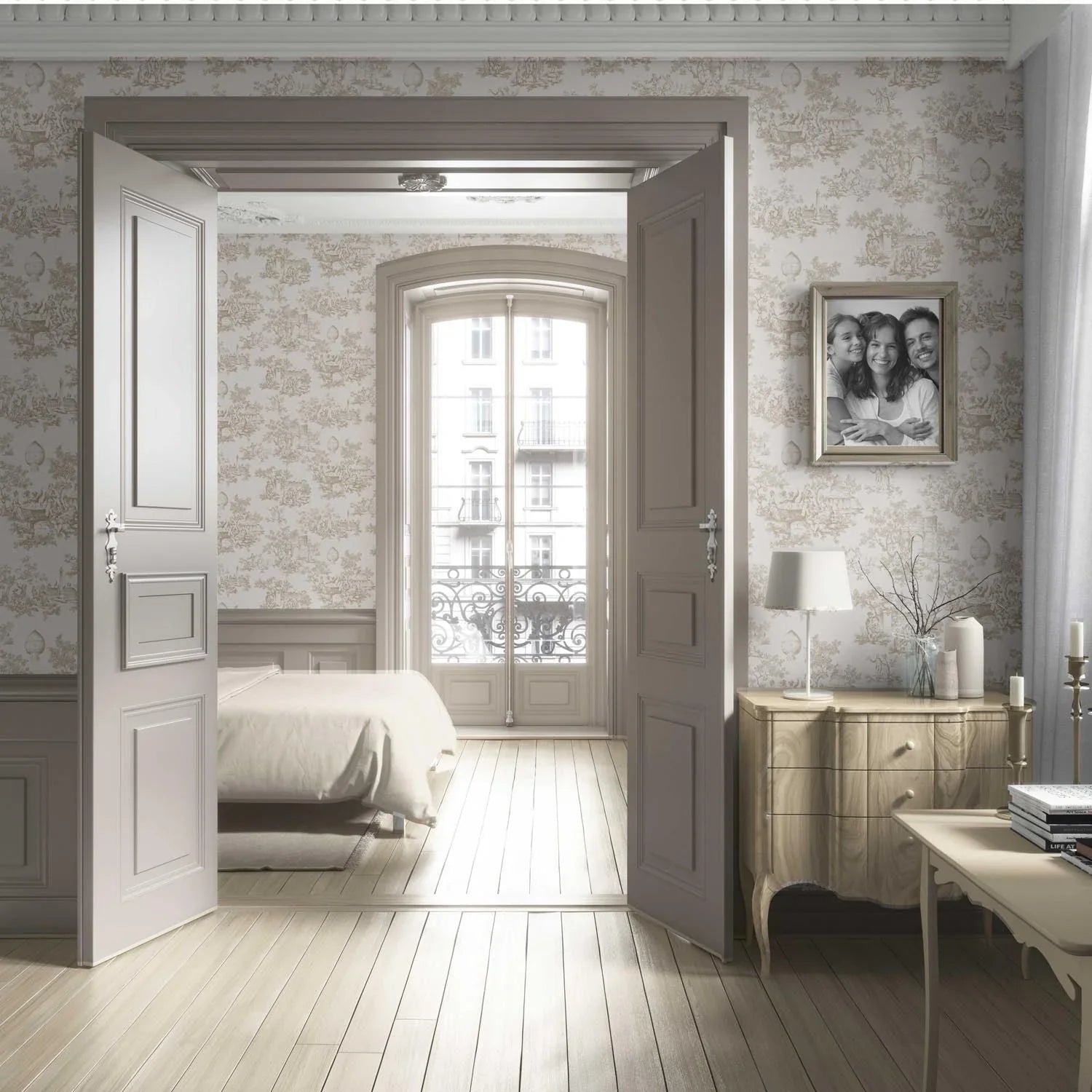 Toile de Jouy/ Nature Print Living Room Wallpaper Sample (Beige/ Brown/ Taupe)