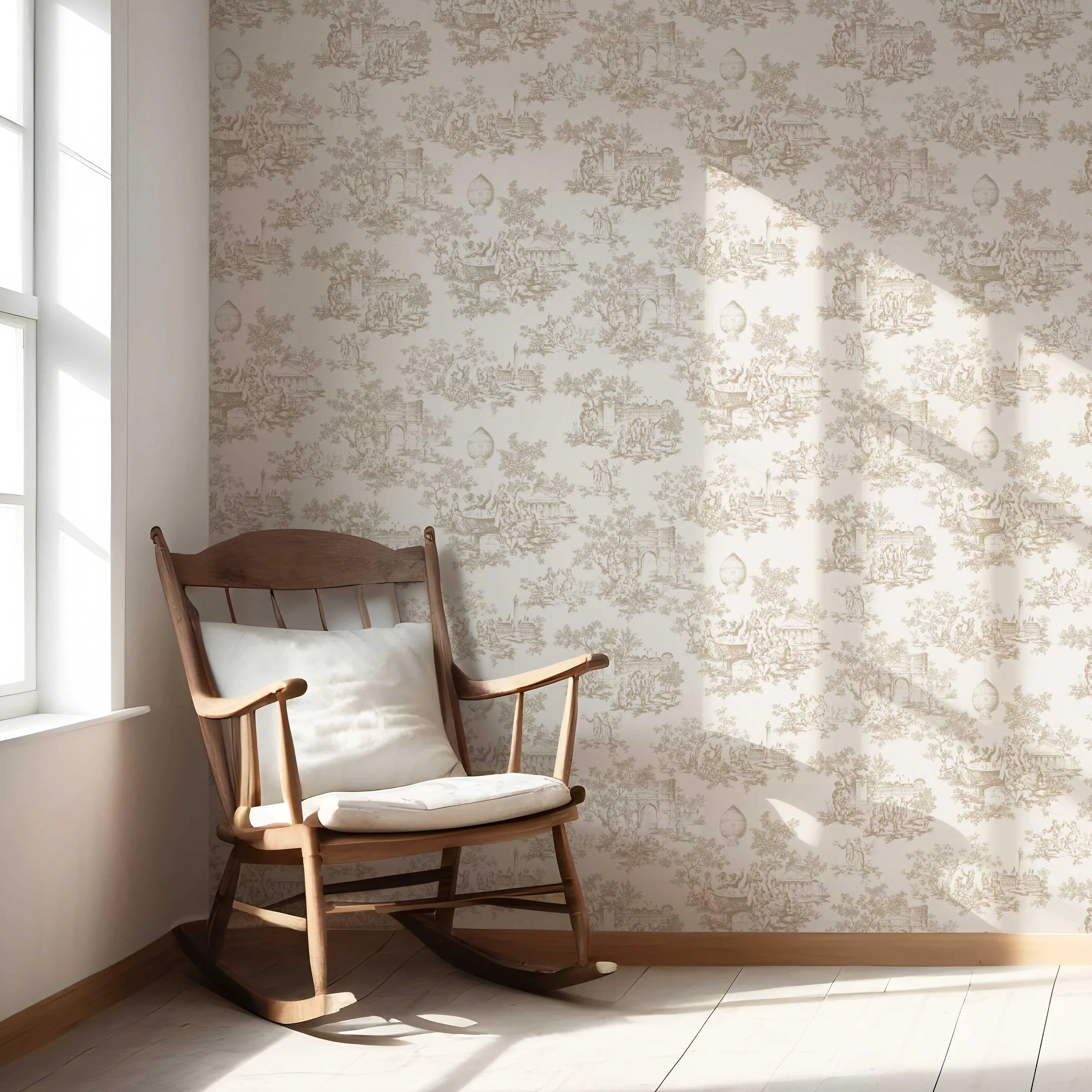 Toile de Jouy/ Nature Print Nursery Wallpaper Sample (Beige/ Brown/ Taupe)