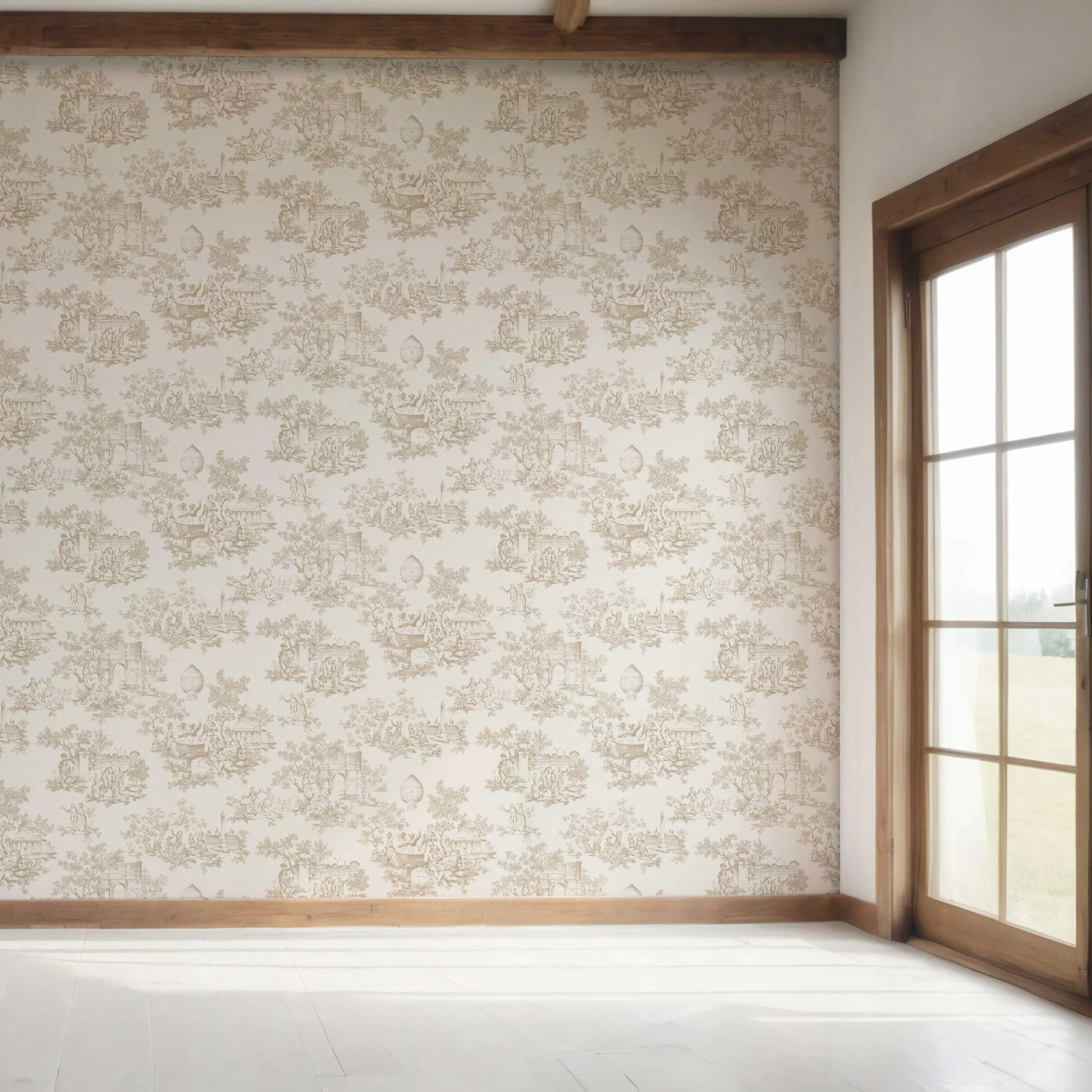 Toile de Jouy/ Nature Print Bedroom Wallpaper Sample (Beige/ Brown/ Taupe)