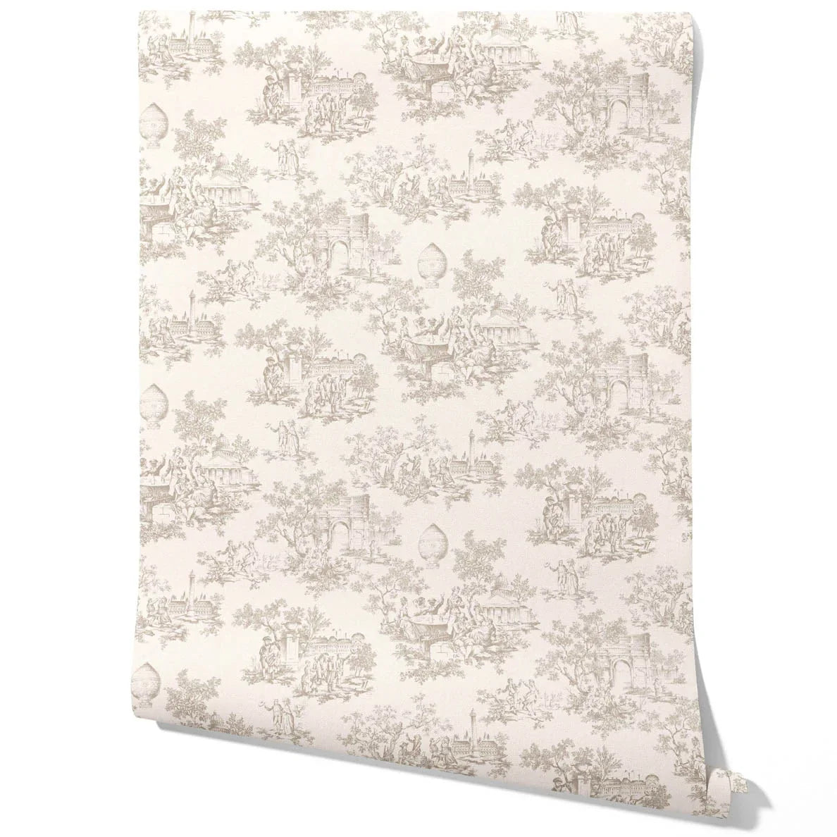 Toile de Jouy/ Nature Print Traditional Wallpaper (Beige/ Greige/ Off-White)