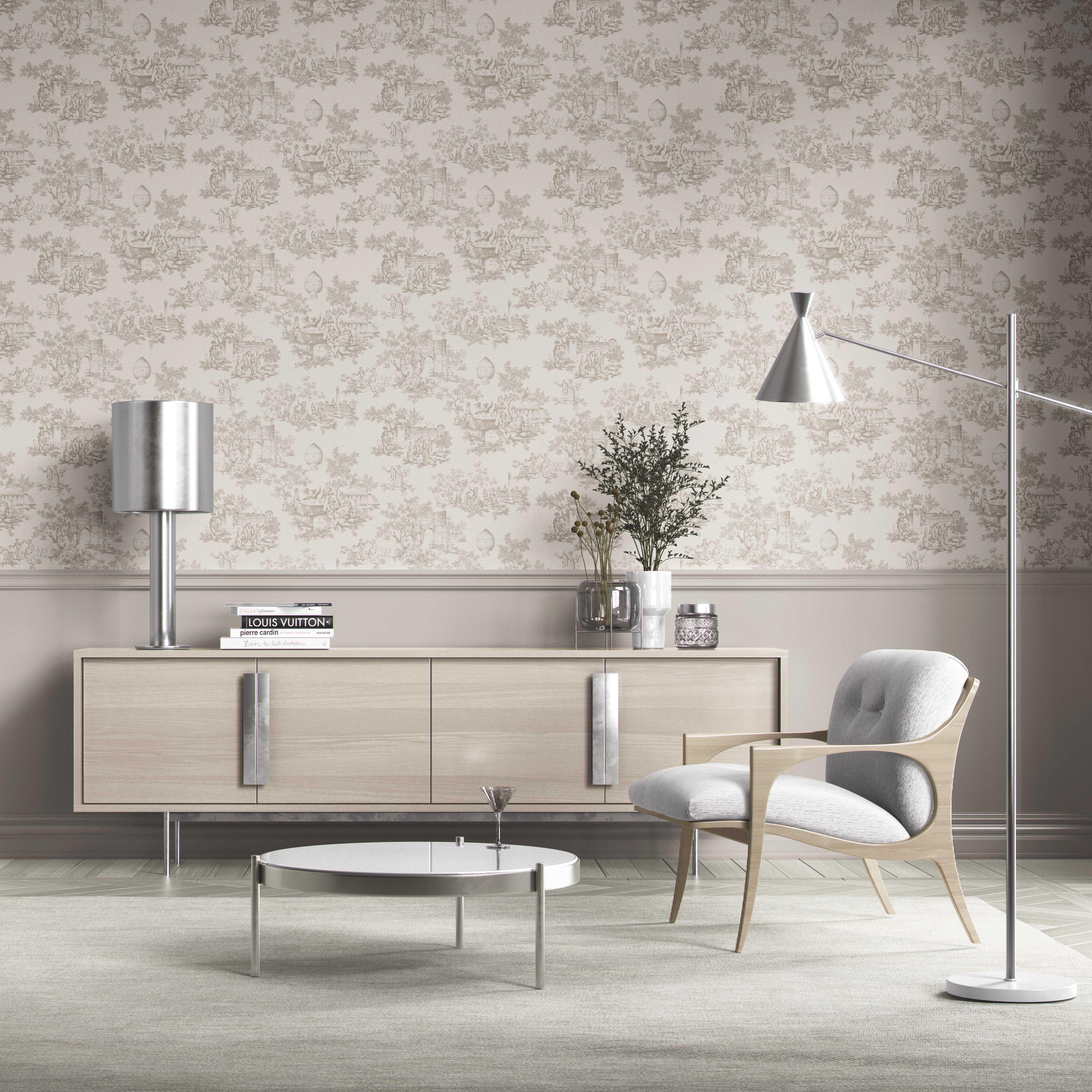 Toile de Jouy/ Nature Print Kitchen Wallpaper Sample (Beige/ Greige/ Off-White)