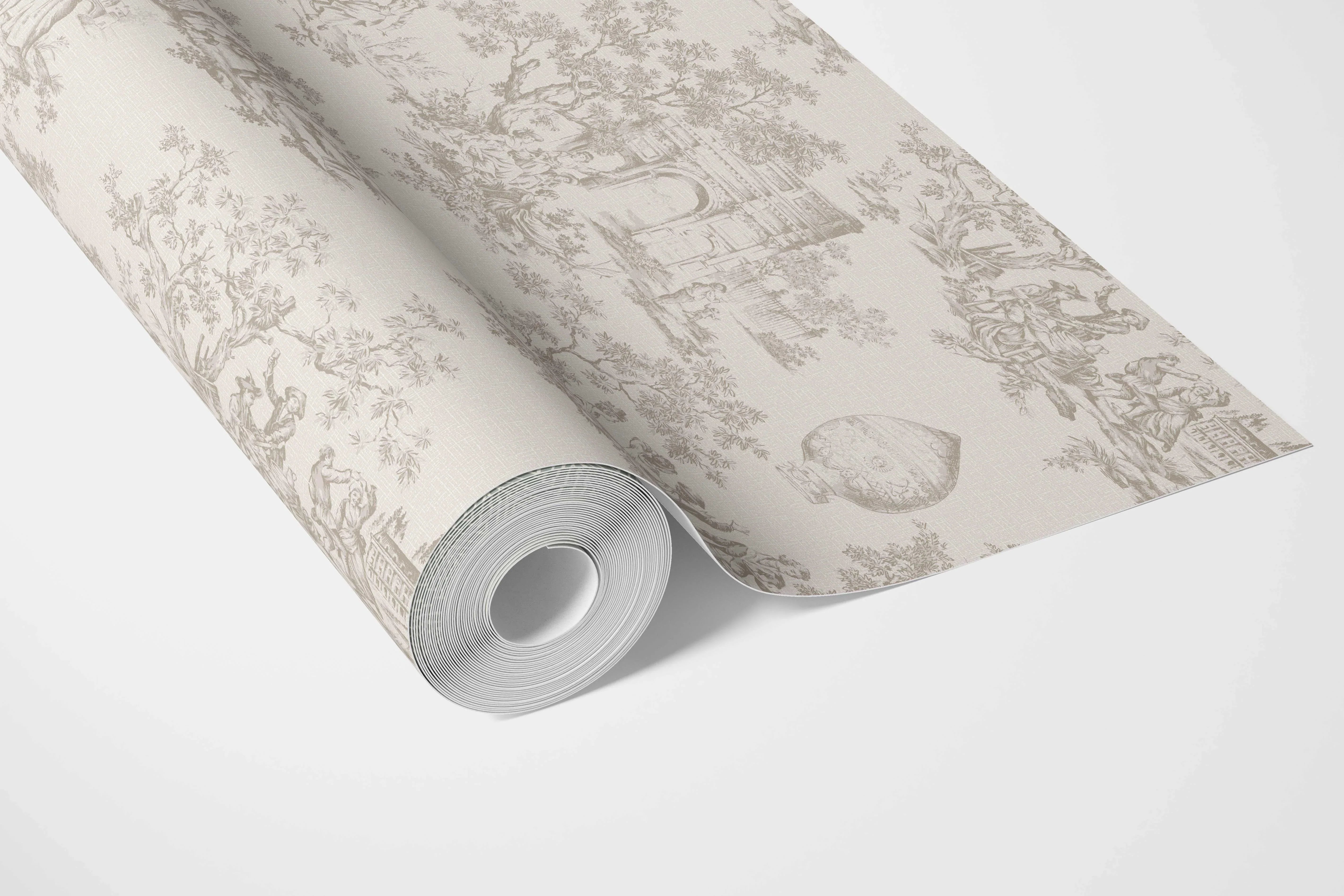 Toile de Jouy/ Nature Print Bathroom Wallpaper Sample (Beige/ Greige/ Off-White)