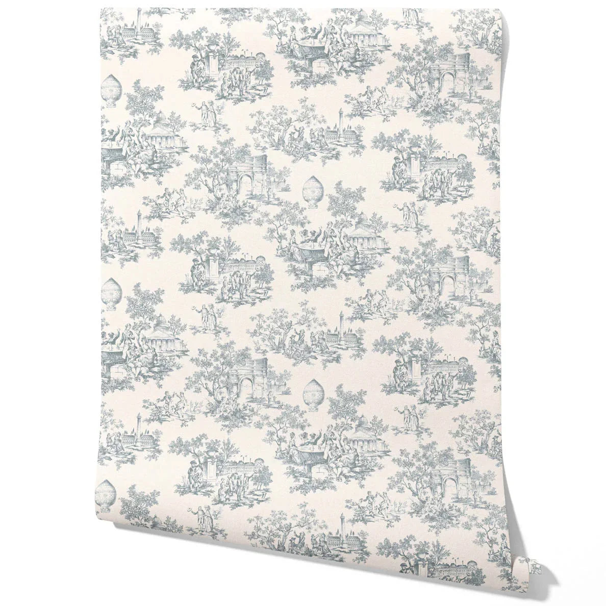 Toile de Jouy/ Nature Print Traditional Wallpaper Sample (Blue/ Gray/ Off-White)