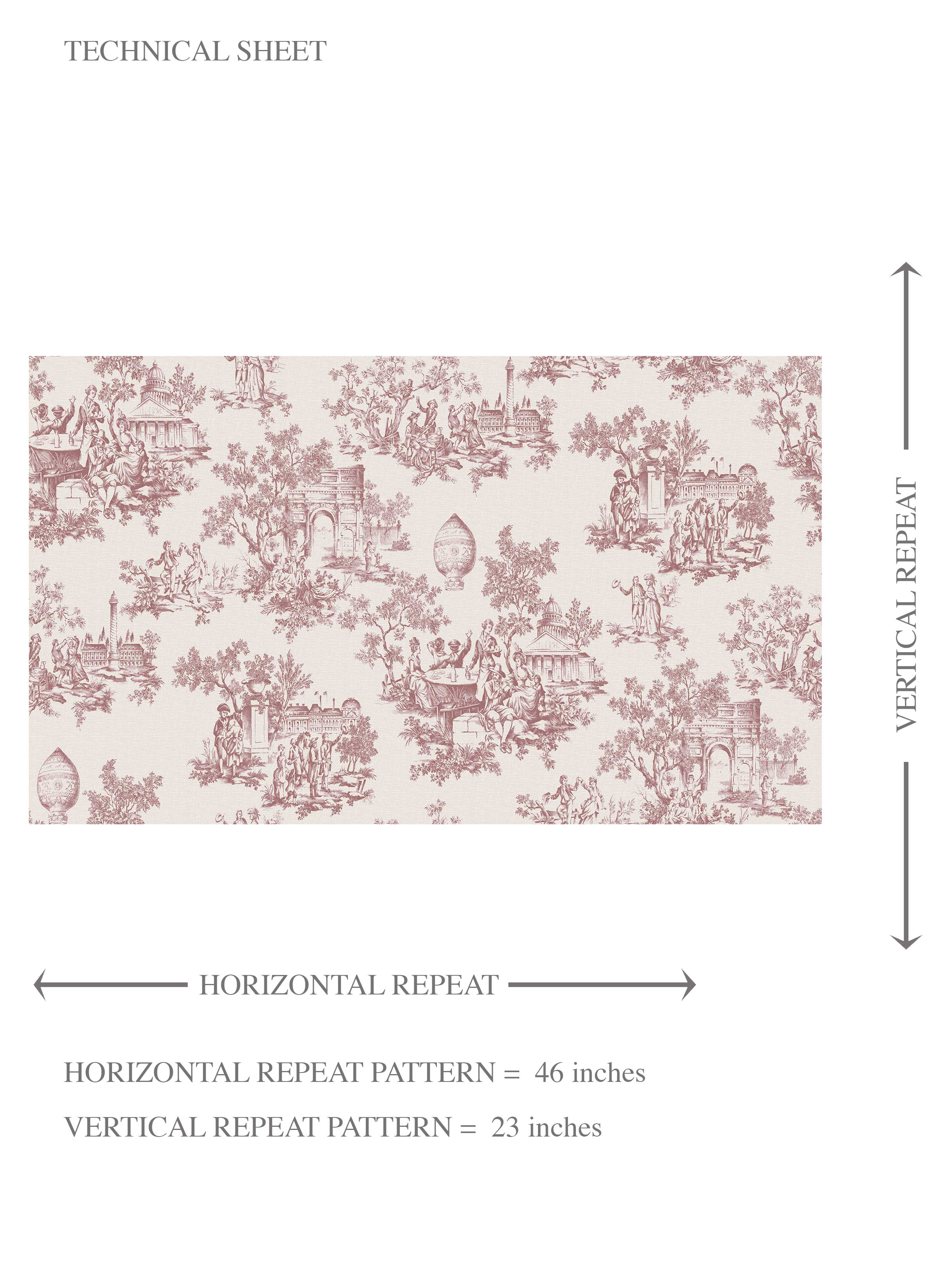 Toile de Jouy/ Nature Print Kids Room Wallpaper Sample (Pink/ Off-White)
