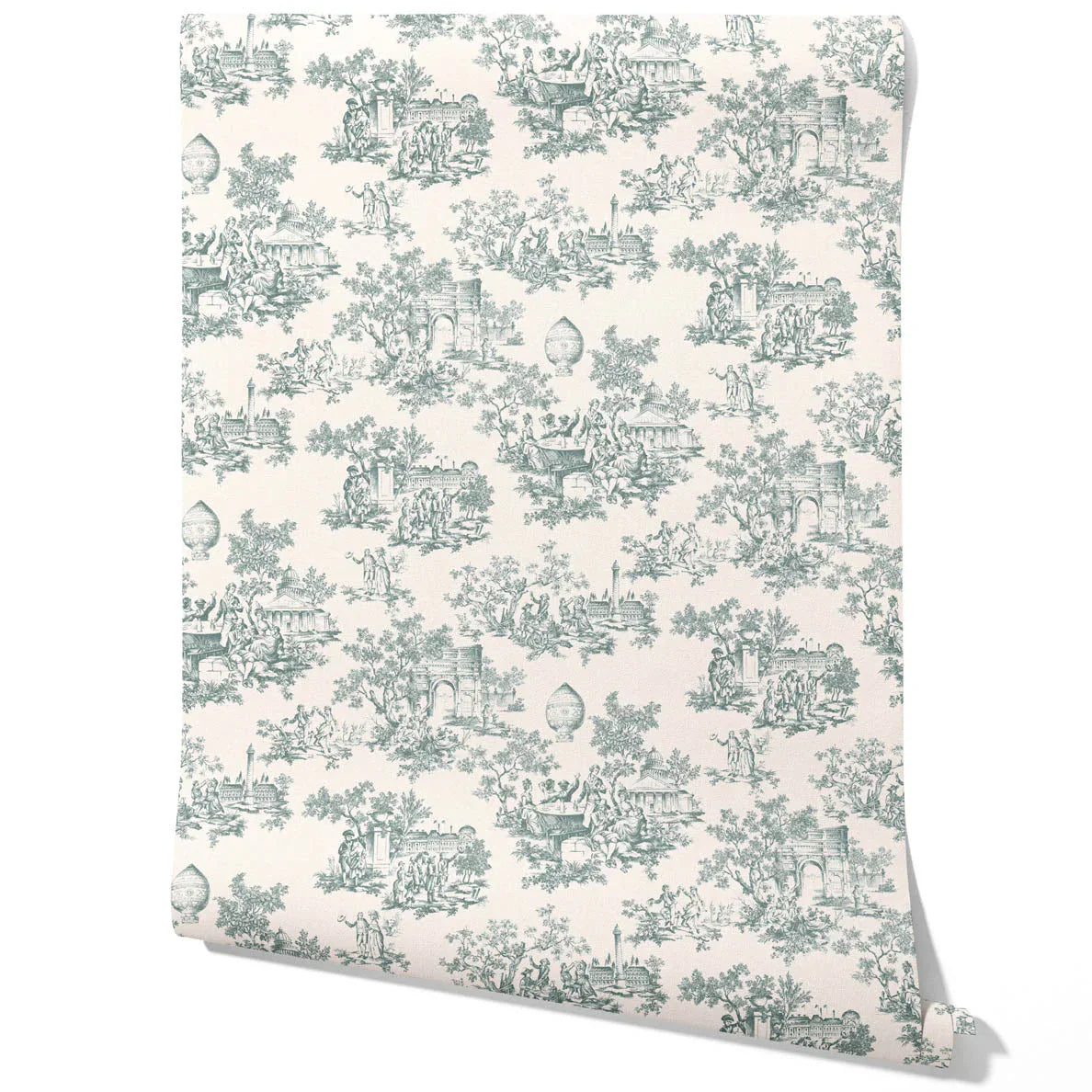 Toile de Jouy/ Nature Print Traditional Wallpaper (Duck Egg Blue/ Off-White)