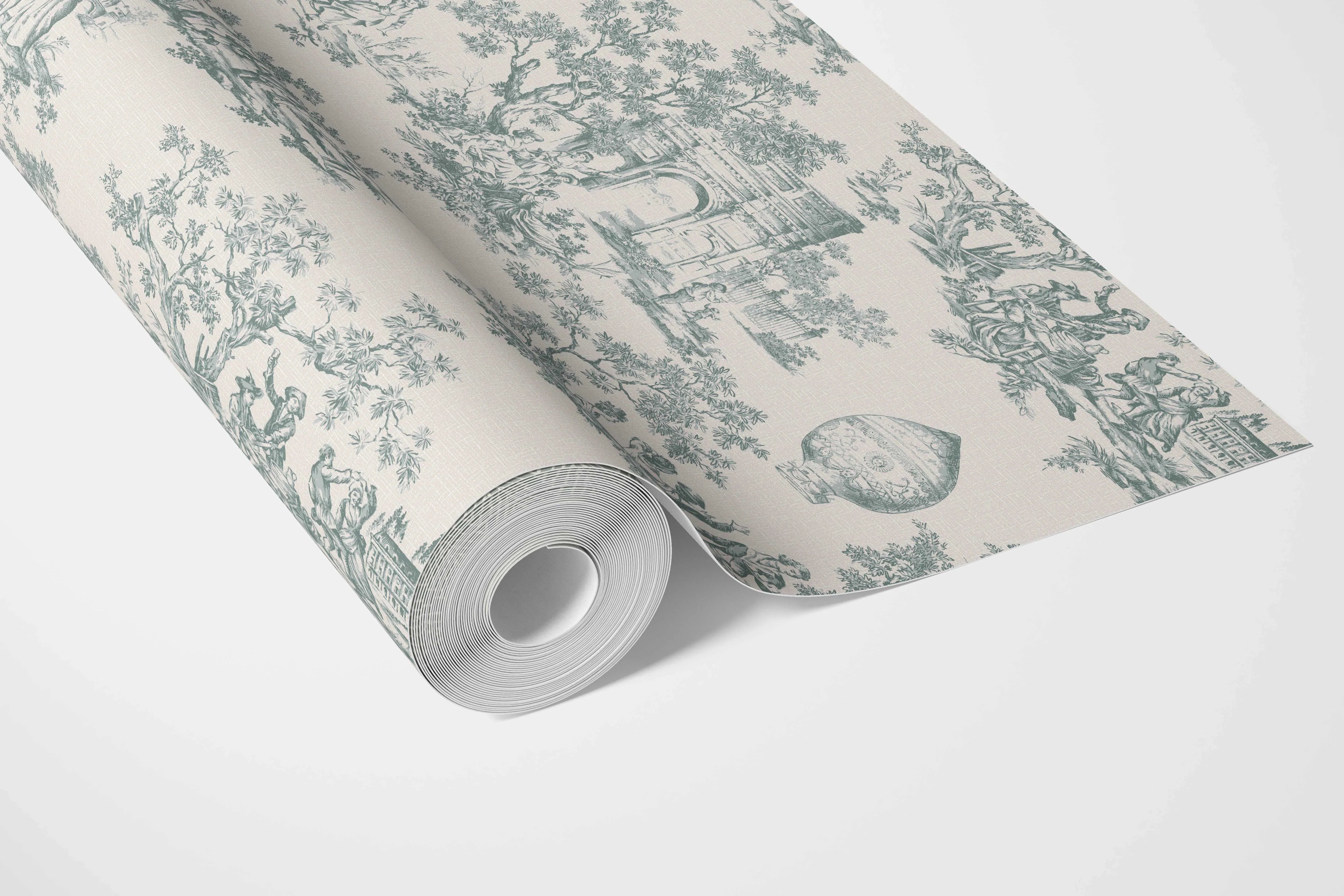 Toile de Jouy/ Nature Print Bathroom Wallpaper (Duck Egg Blue/ Off-White)