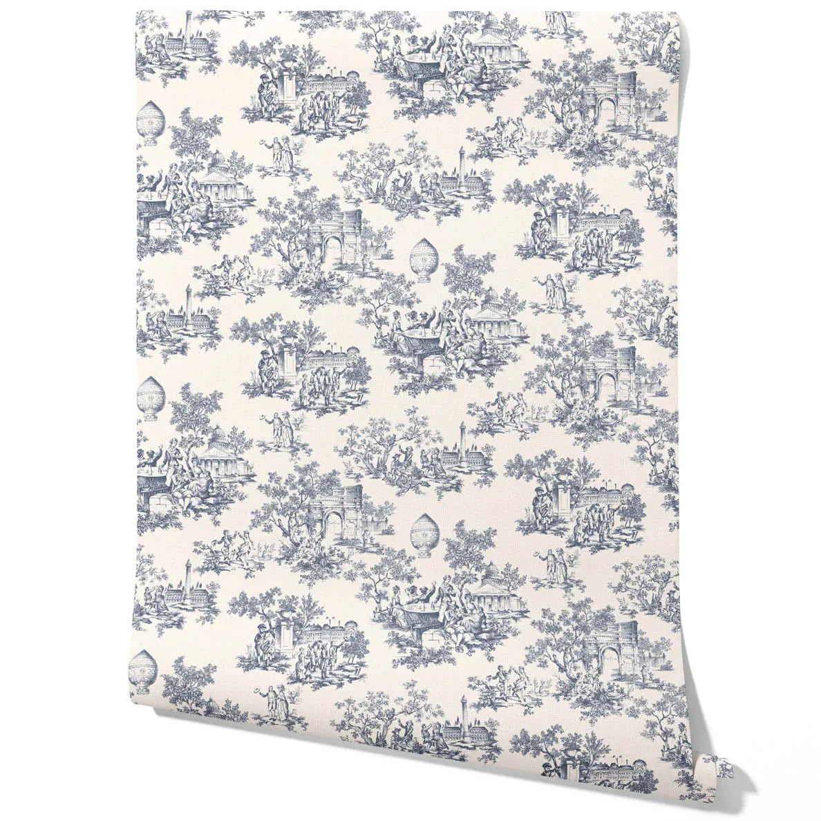 Toile de Jouy/ Nature Print Traditional Wallpaper Sample (Navy Blue/ Off-White)