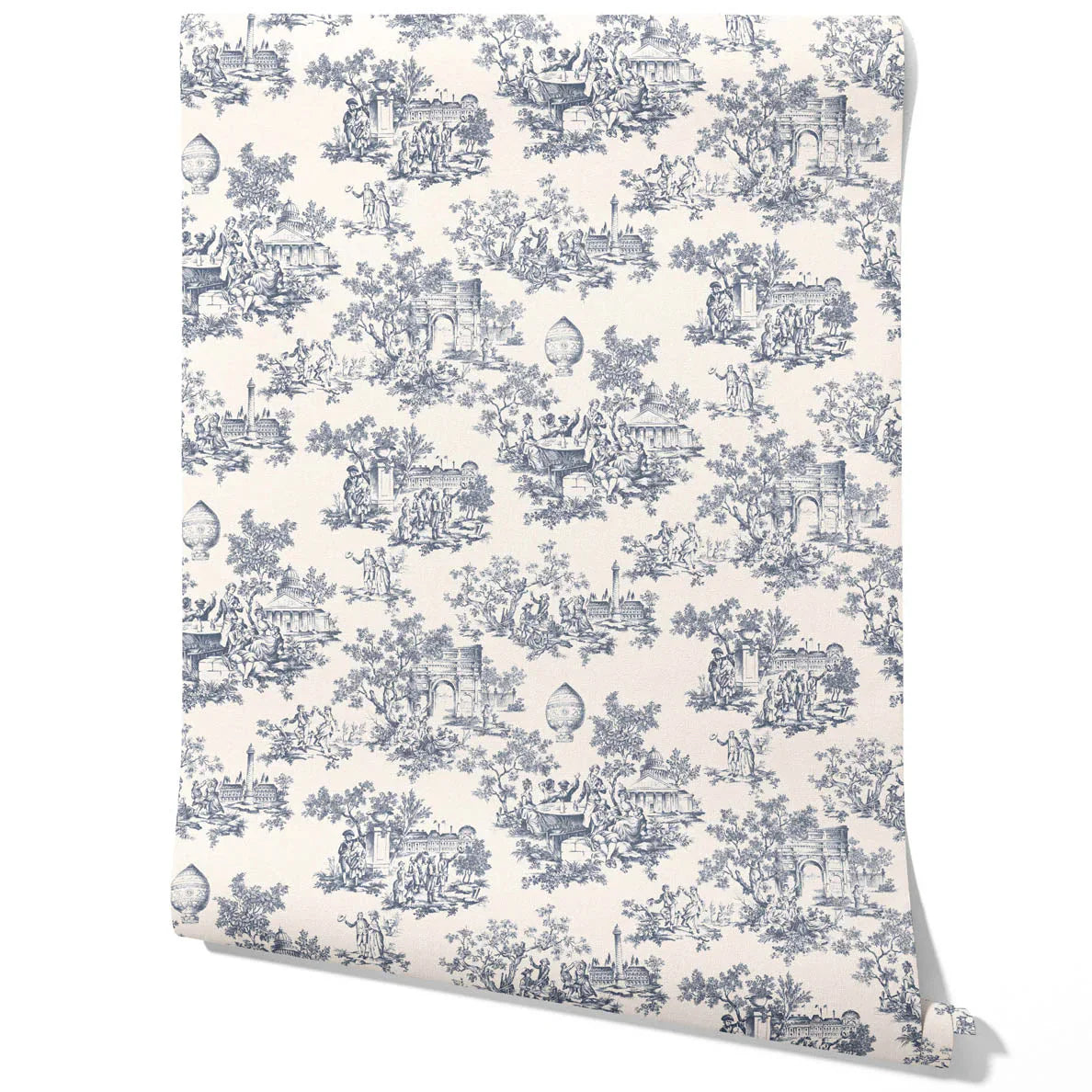 Toile de Jouy/ Nature Print Traditional Wallpaper Sample (Navy Blue/ Off-White)