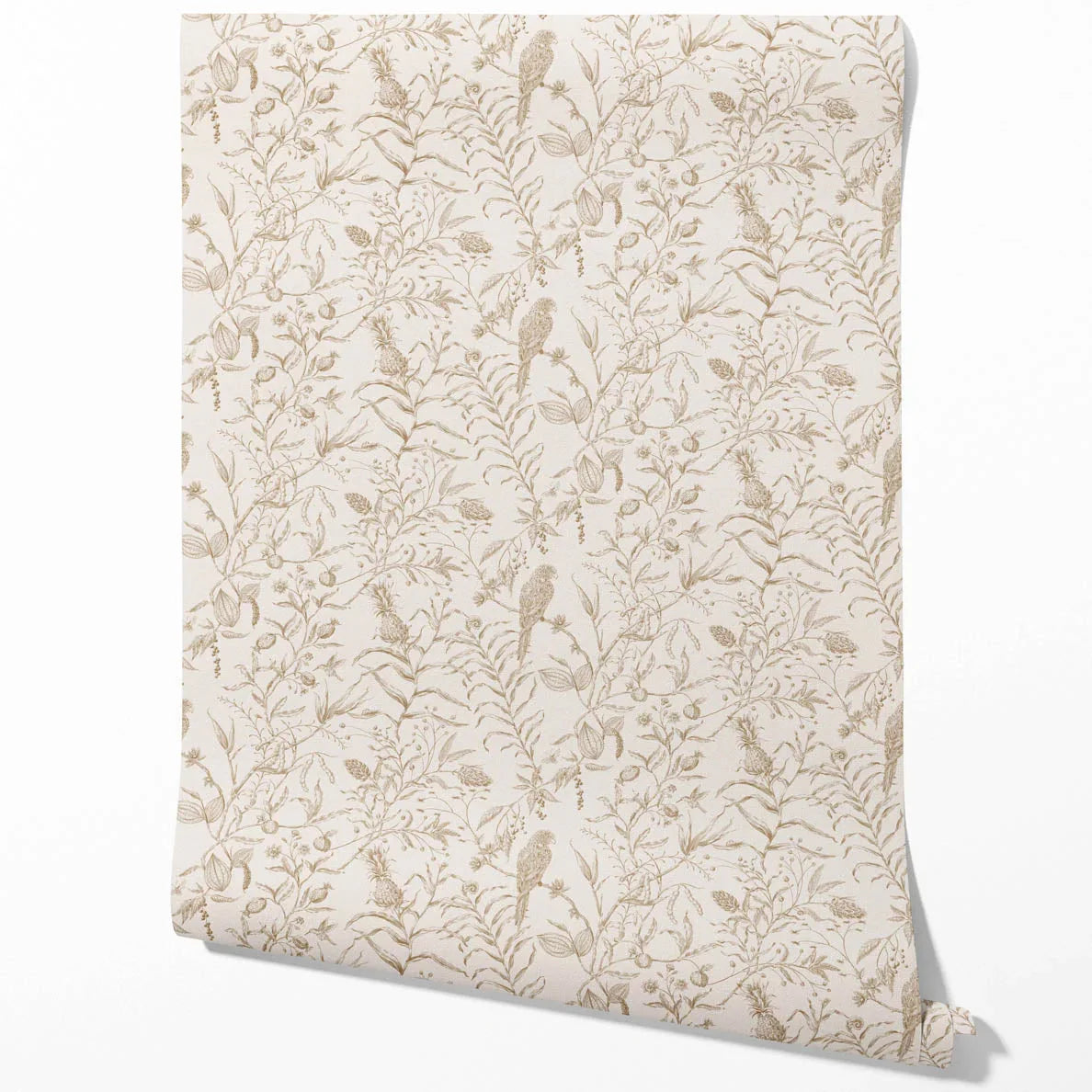Birds Print/ Botanical Traditional Wallpaper Sample (Beige/ Brown/ Warm Gray)
