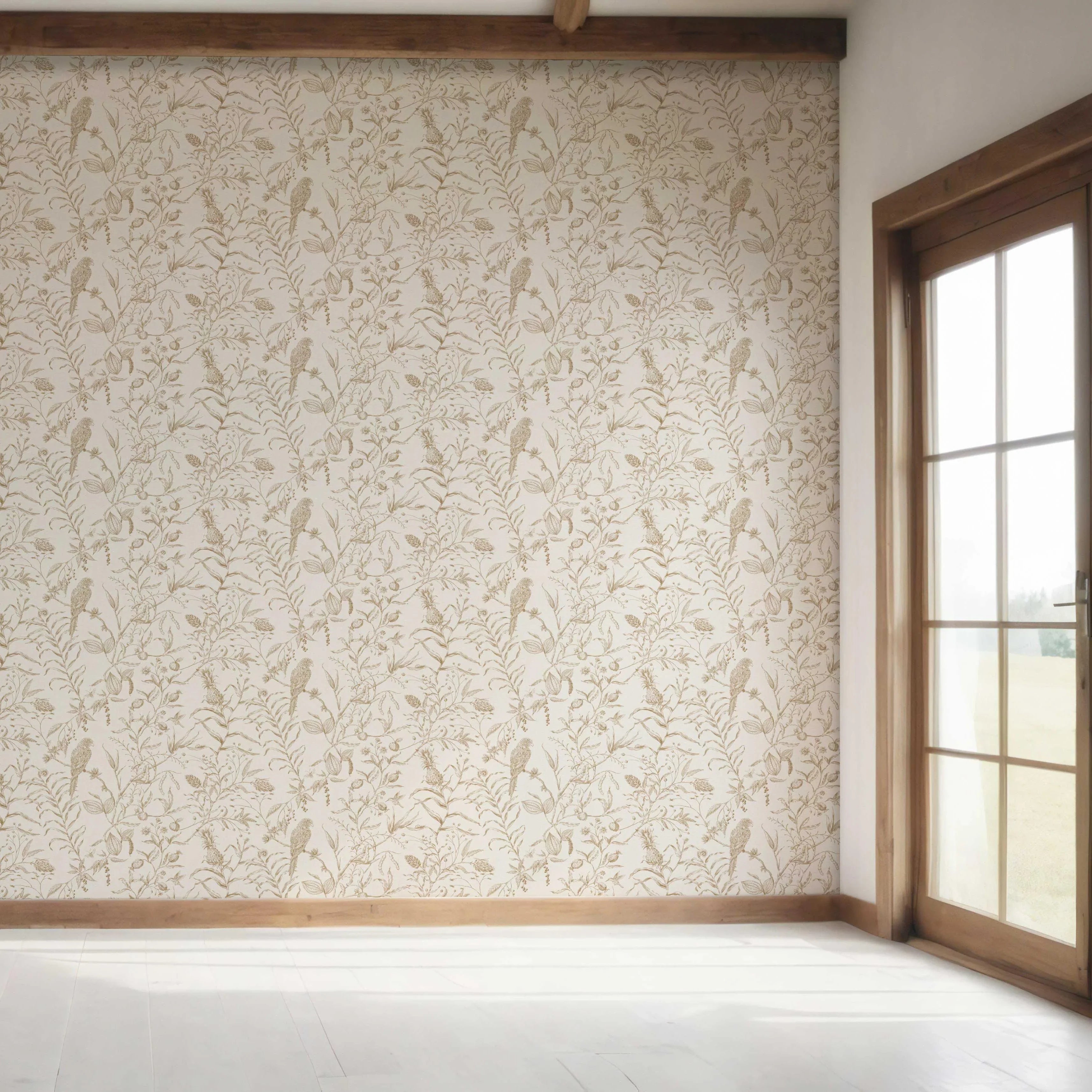 Birds Print/ Botanical Bedroom Wallpaper Sample (Beige/ Brown/ Warm Gray)