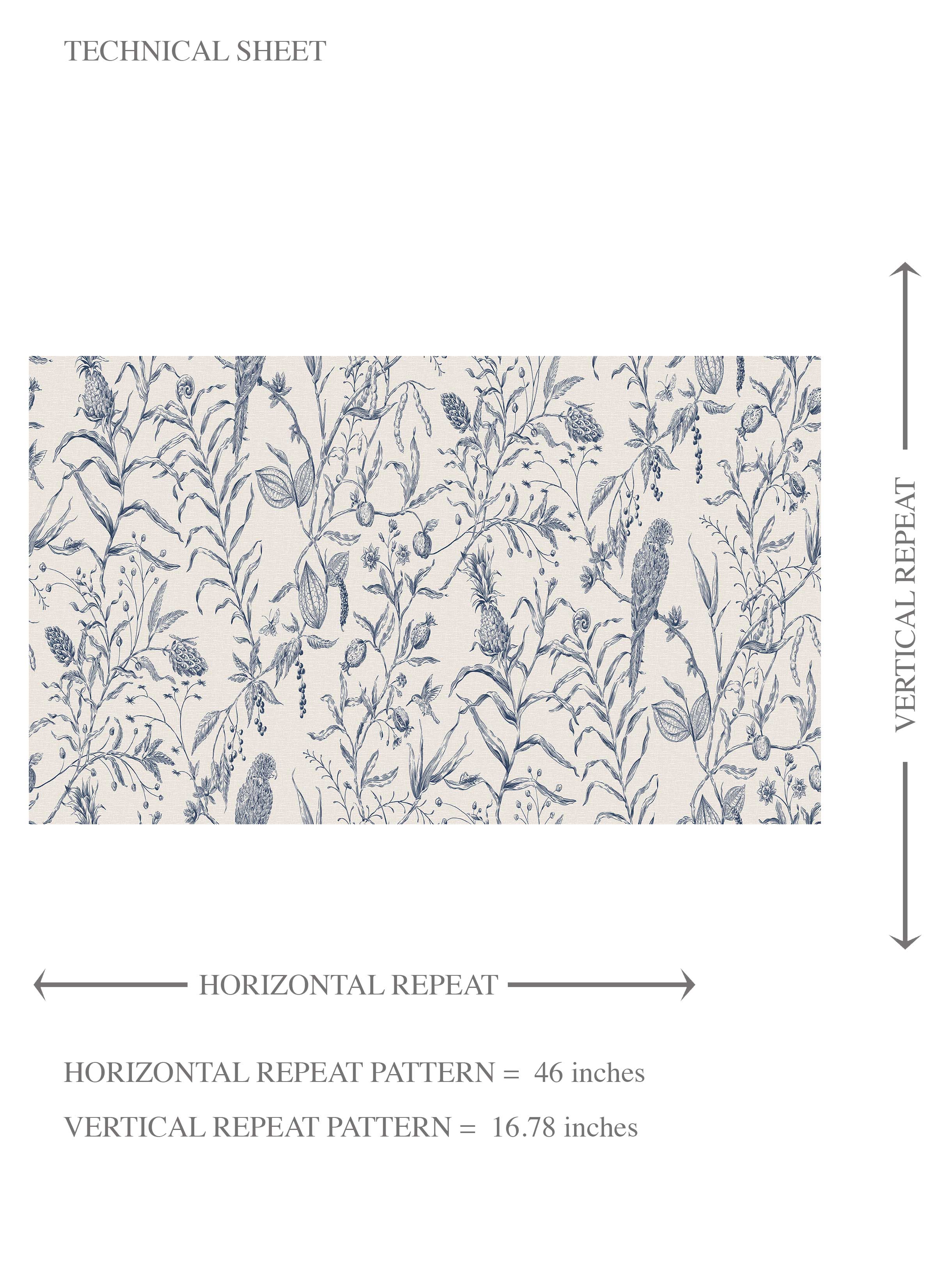 Birds Print/ Botanical Kids Room Wallpaper Sample (Navy Blue)