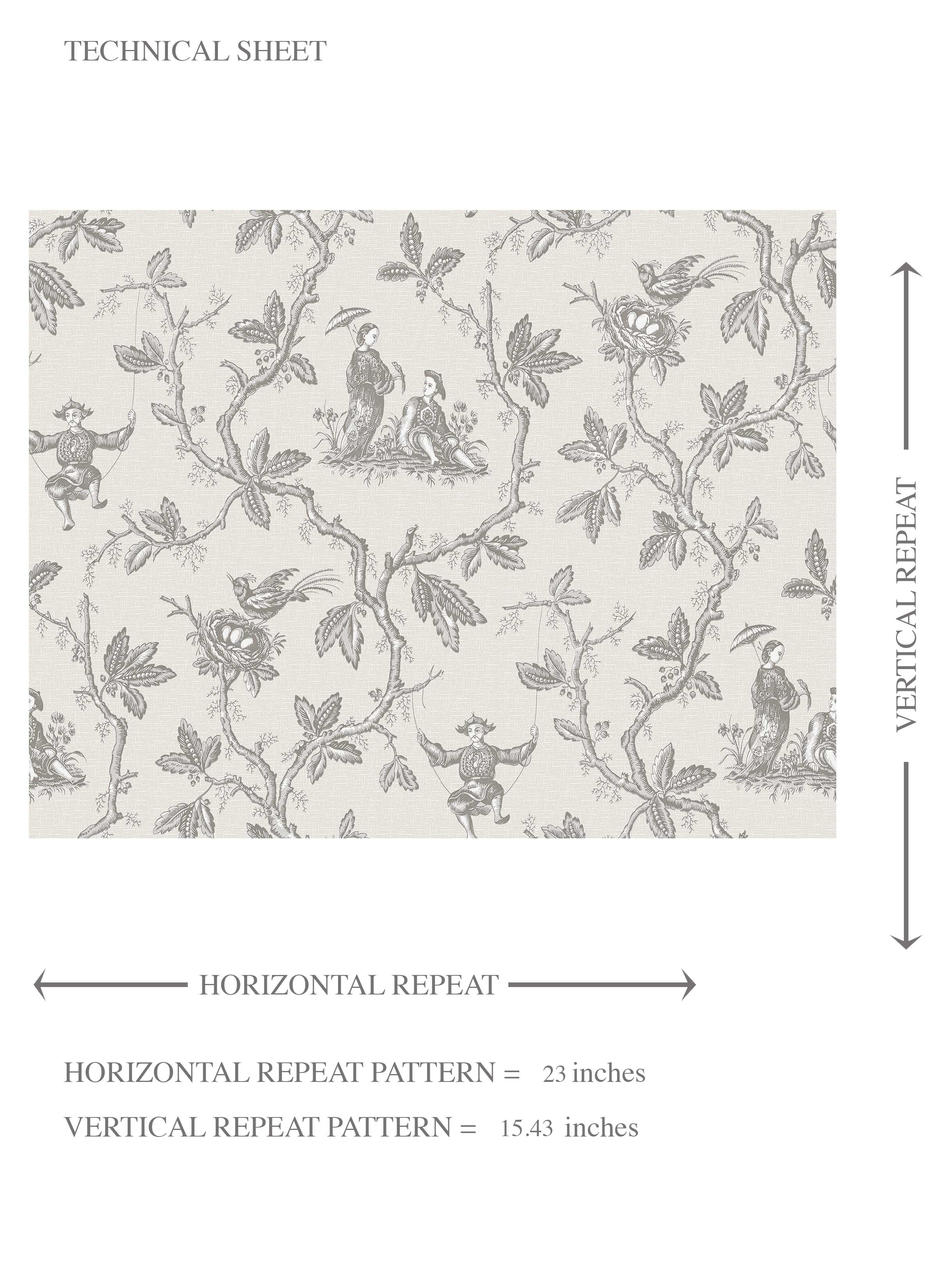 Floral Toile de Jouy Kids Room Wallpaper Sample (Gray/ Off-White)